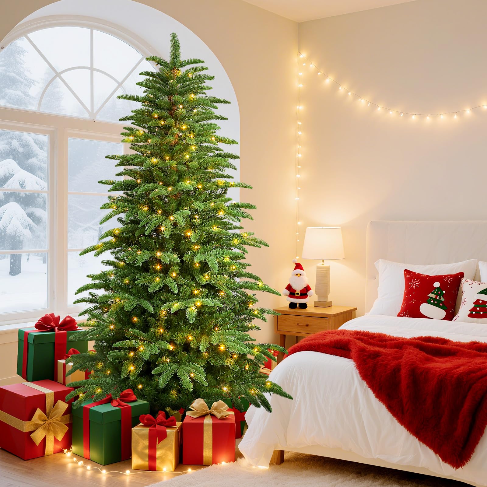 6ft Prelit Artificial Realistic Christmas Tree with RGB Lights and Remote