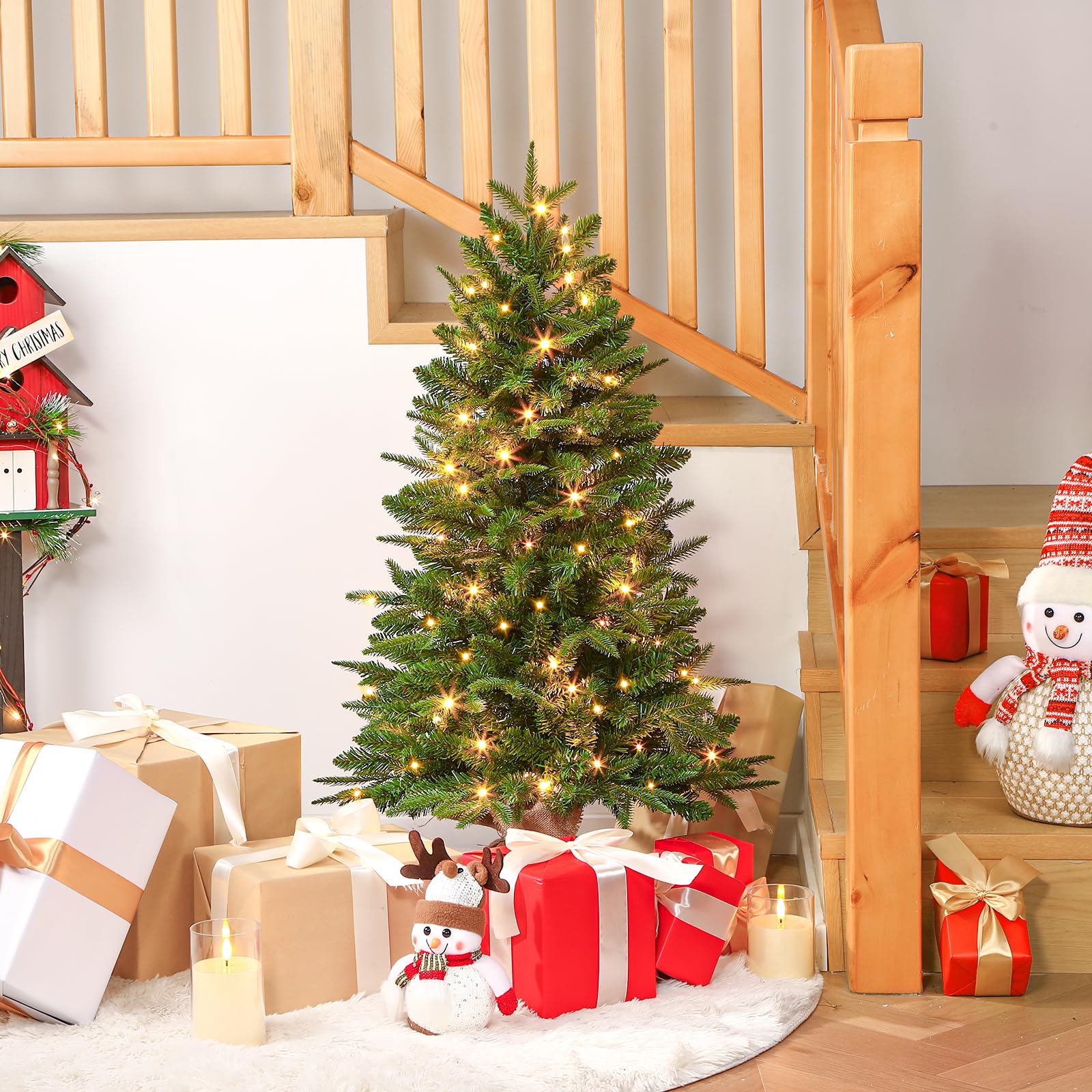 Small Mini Prelit Artificial Christmas Tree with Color LED Lights