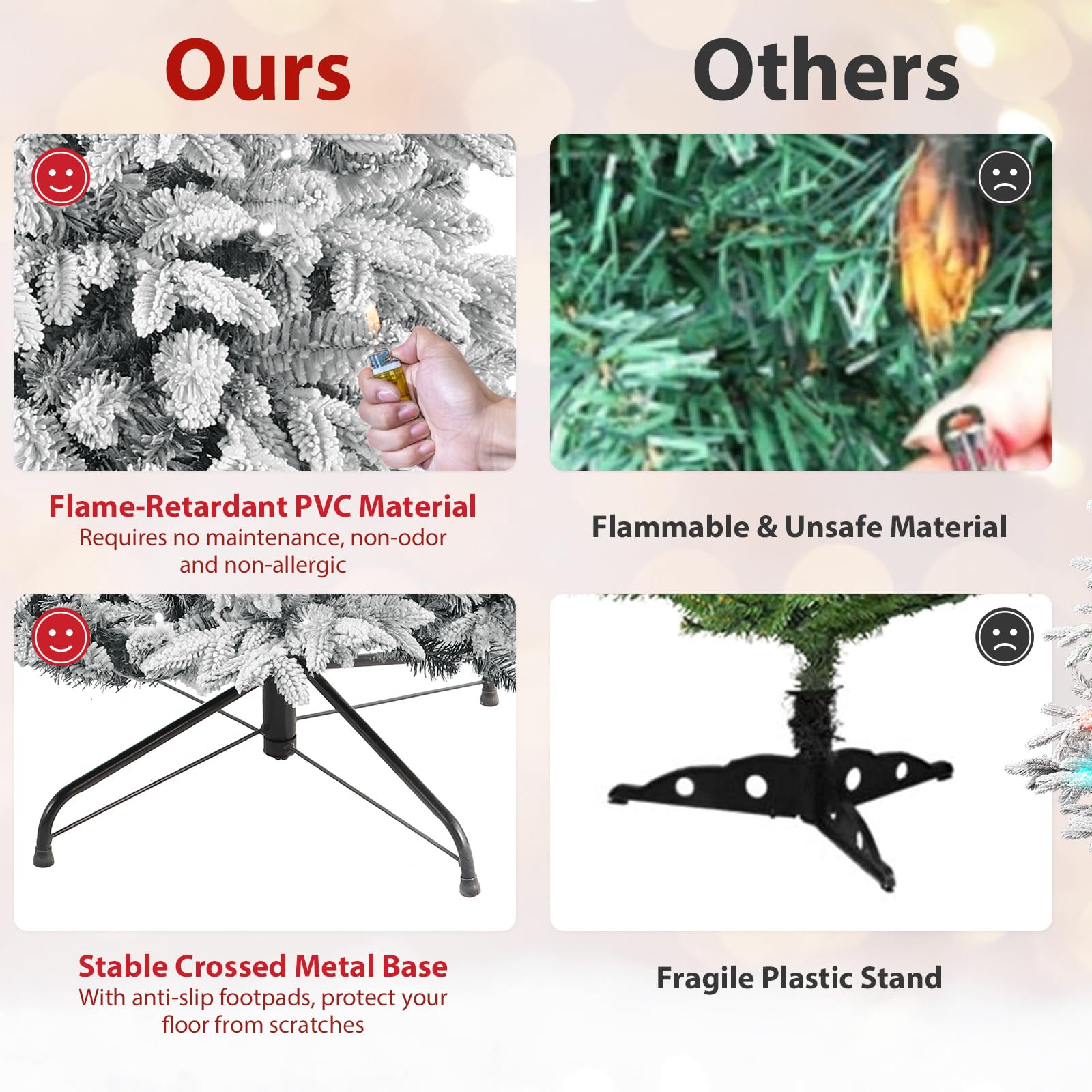 Pre-lit Flocked Cedar Artificial Christmas Trees with RGB Lights - SHareconn