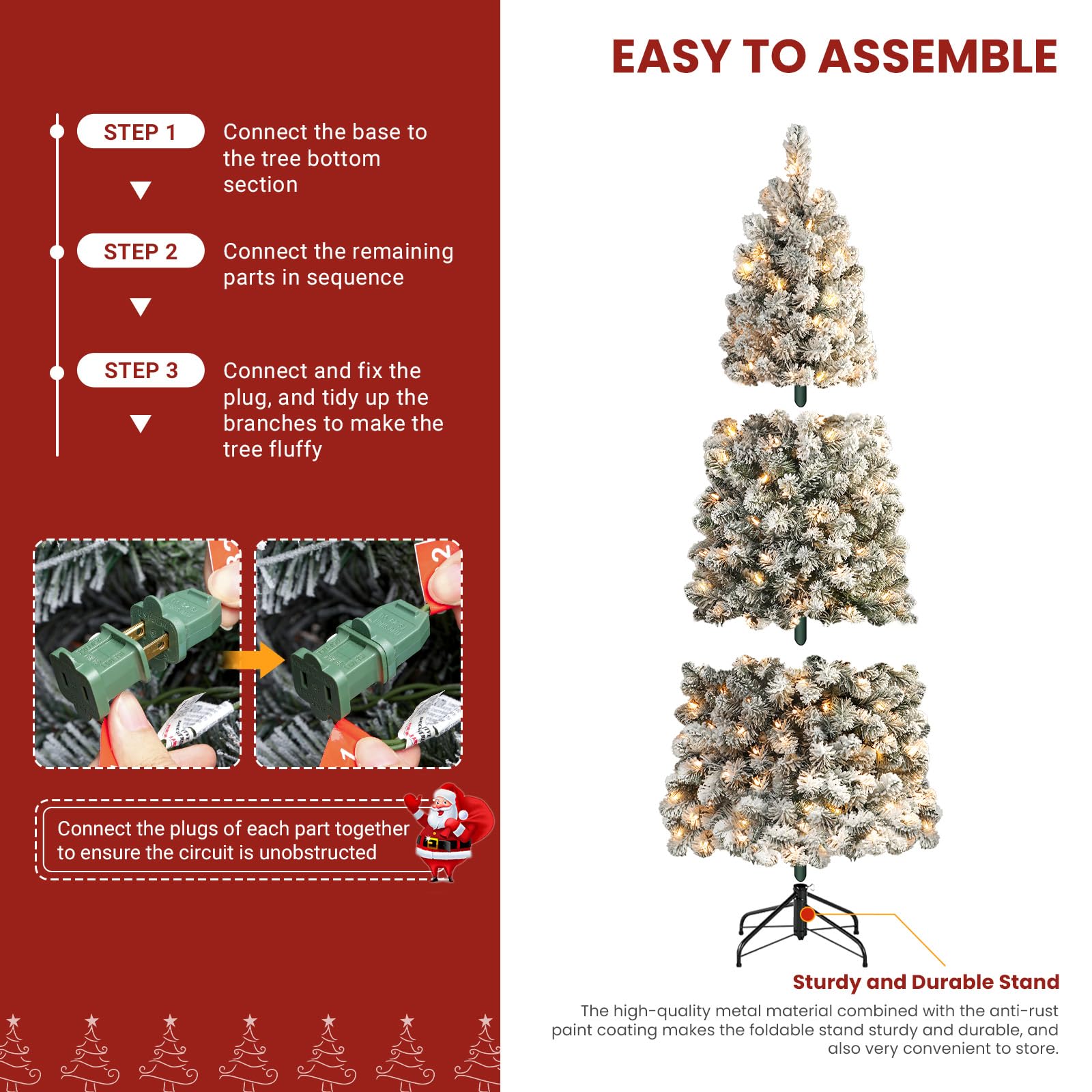 8ft Flocked Pencil Spruce Christmas Tree with Warm White Lights