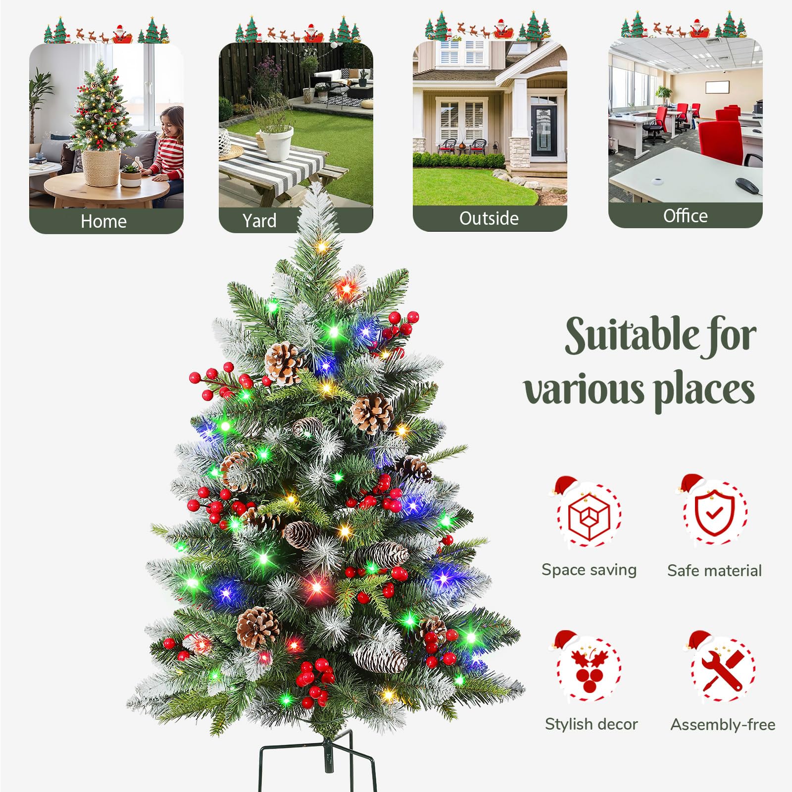 24.5 Inch Lighted Outdoor Christmas Tree with Remote-2 Packs