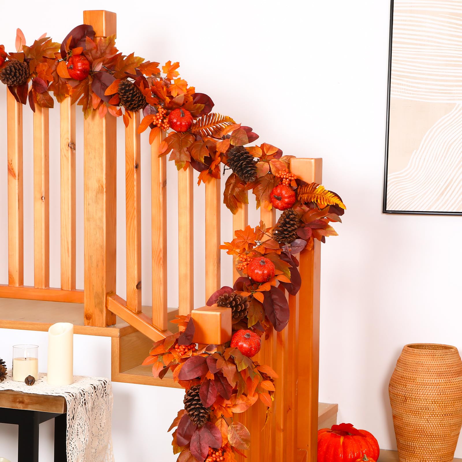 6FT Warm White Light Orange Pumpkin & Maple Leaf Autumn Garland