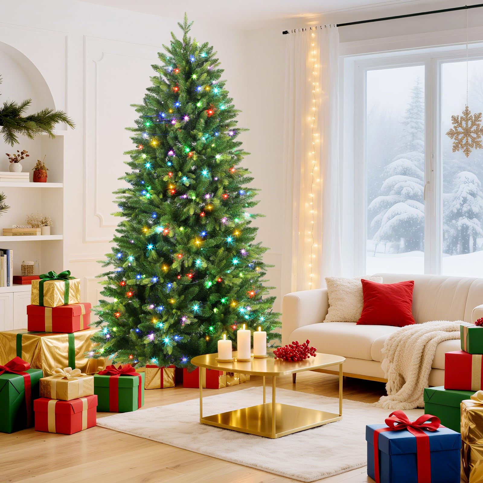 Pre-lit Fraser Fir Artificial Christmas Tree with RGB Lights Remote Control - SHareconn