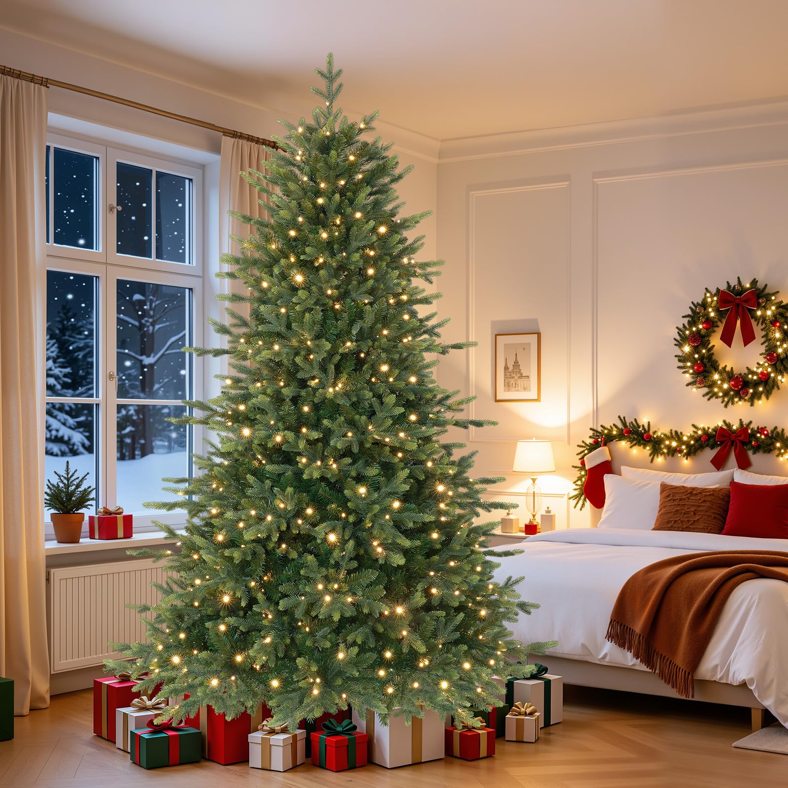 7ft Twinkling Balsam Fir Pre-Lit Artificial Christmas Tree, 2698 Branch Tips & 390 LED Lights, 17 Mode with Remote