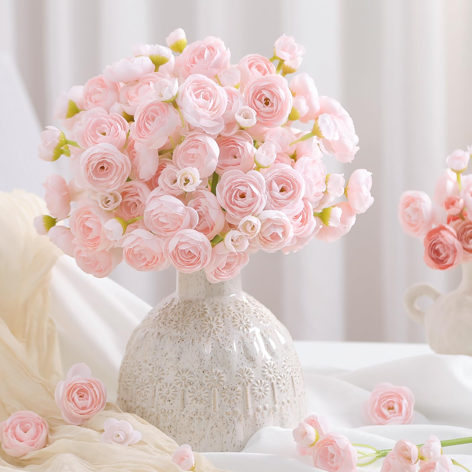 30Pcs Pink Ranunculus Artificial Flowers Faux Silk Mini Ranunculus