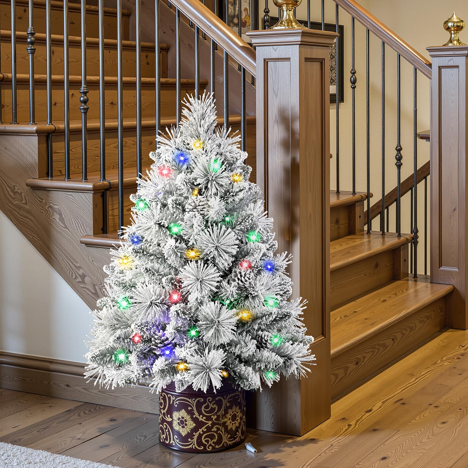 24.5 Inch Lighted Flocked Outdoor Christmas Tree with Multi-Color Lights-2 Packs - SHareconn