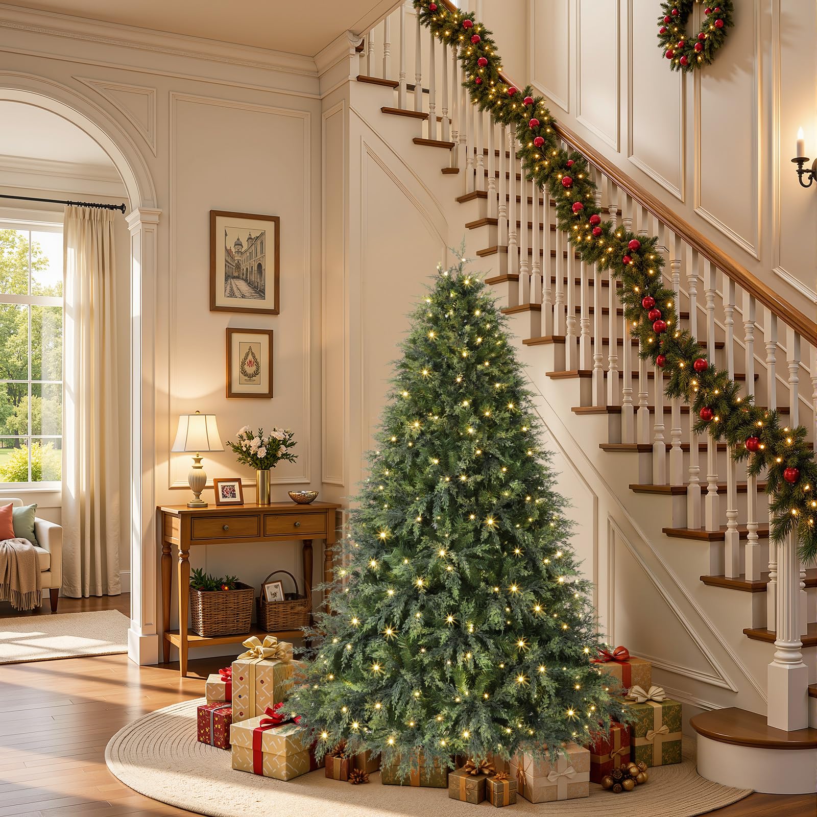 5ft Prelit Cedar Cypress Artificial Christmas Tree, 930 Leaves & 270 LED Lights, 17 Mode with Remote