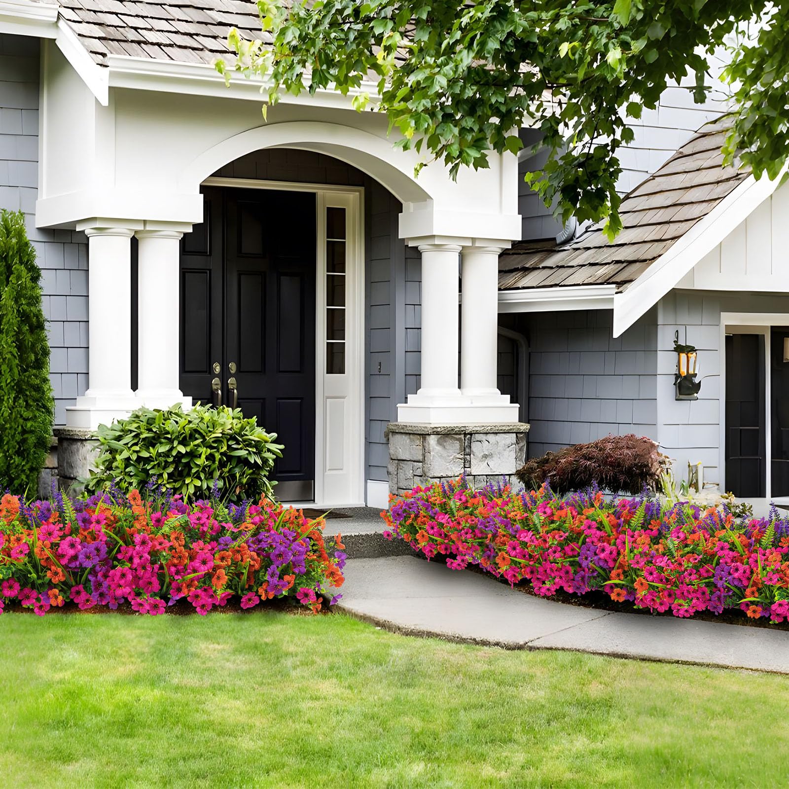 24 Bundles Artificial Flowers UV Resistant Eucalyptus Violet and Lavender- Orange Rose Purple - SHareconn