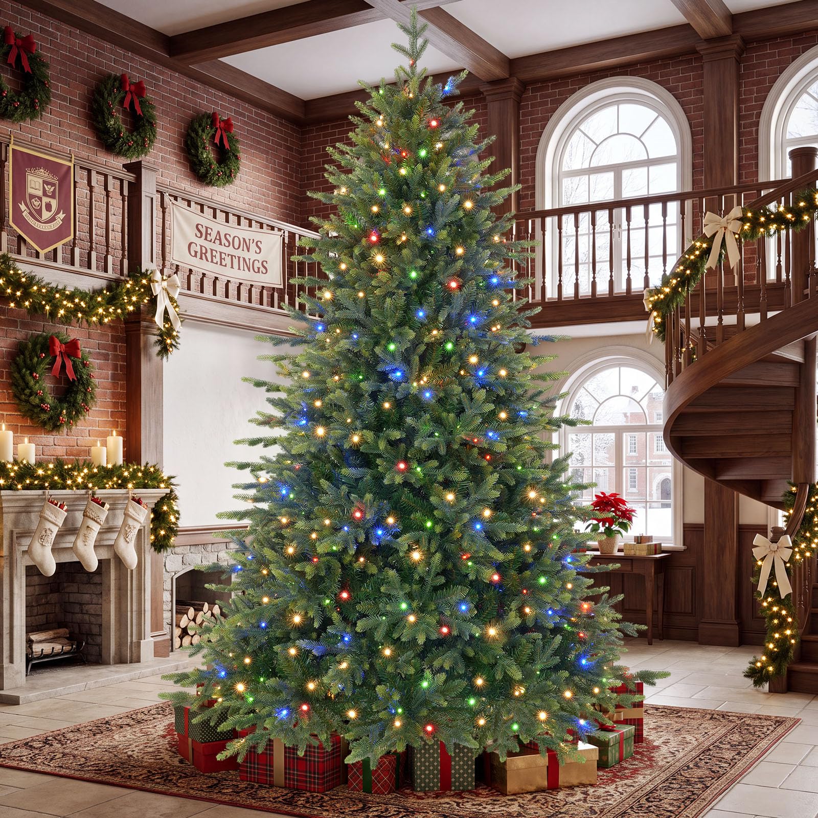 9ft Twinkling Balsam Fir Pre-Lit Artificial Christmas Tree, 5538 Branch Tips & 680 LED Lights, 17 Mode with Remote