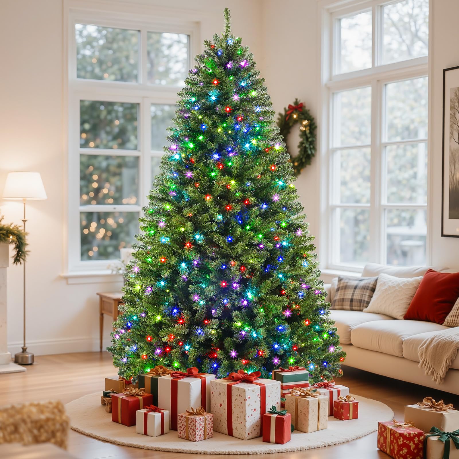 6ft Classic Spruce Artificial Christmas Tree with RGB Lights - SHareconn