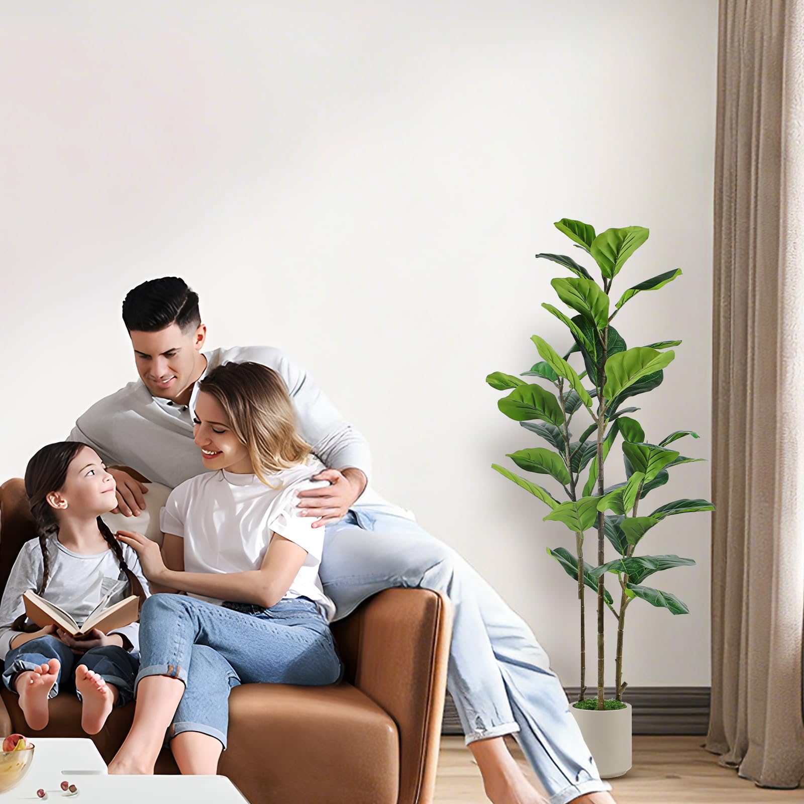 Artificial Fiddle Leaf Fig Tree with White Planter Pot - SHareconn