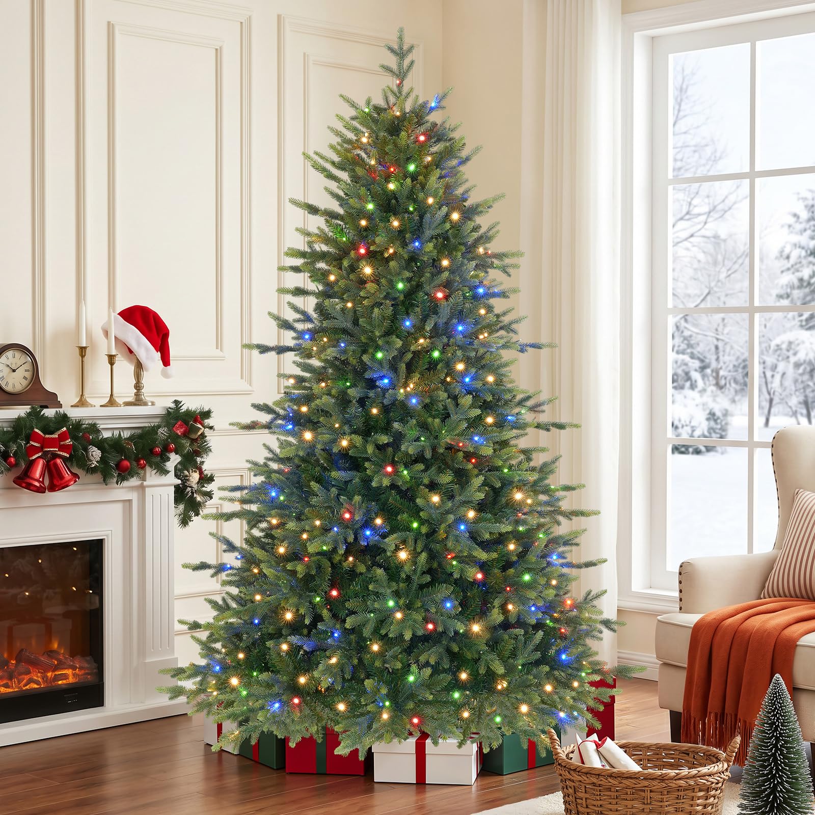 7ft Twinkling Balsam Fir Pre-Lit Artificial Christmas Tree, 2698 Branch Tips & 390 LED Lights, 17 Mode with Remote