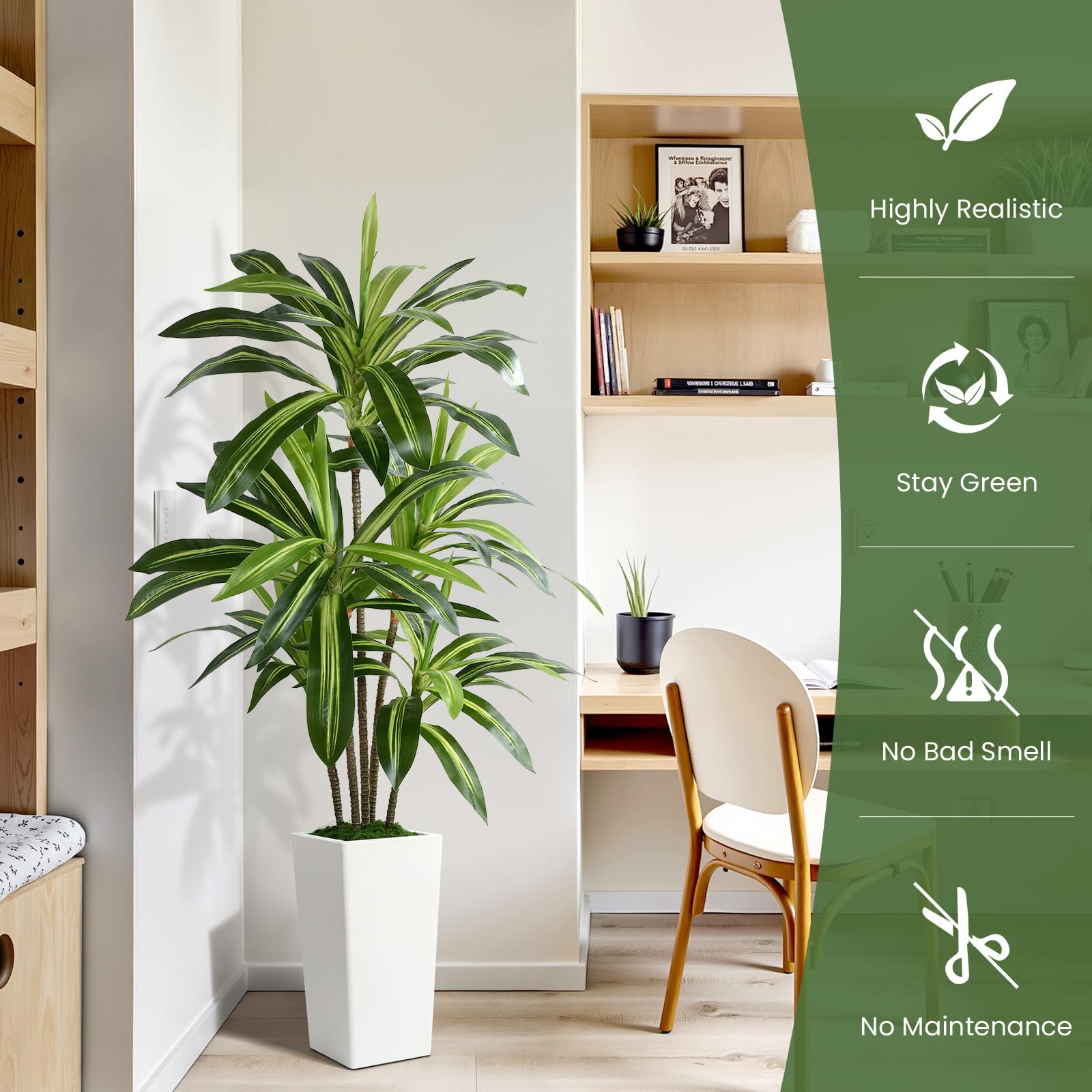 Artificial Dracaena Fake Tree with White High Pot