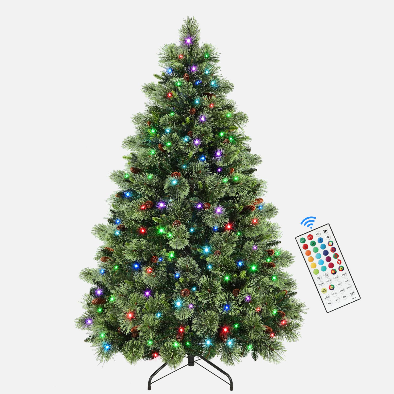 9ft Prelit RGB Lights Carolina Pine Artificial Christmas Pine Trees with Remote - SHareconn