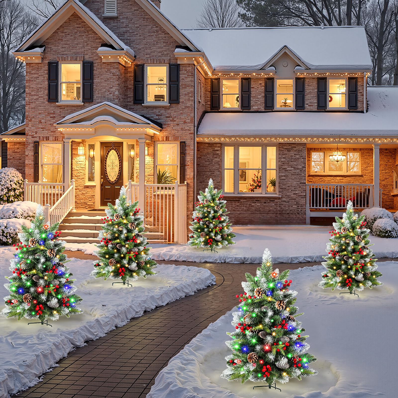 24.5 Inch Lighted Outdoor Christmas Tree with Remote-2 Packs