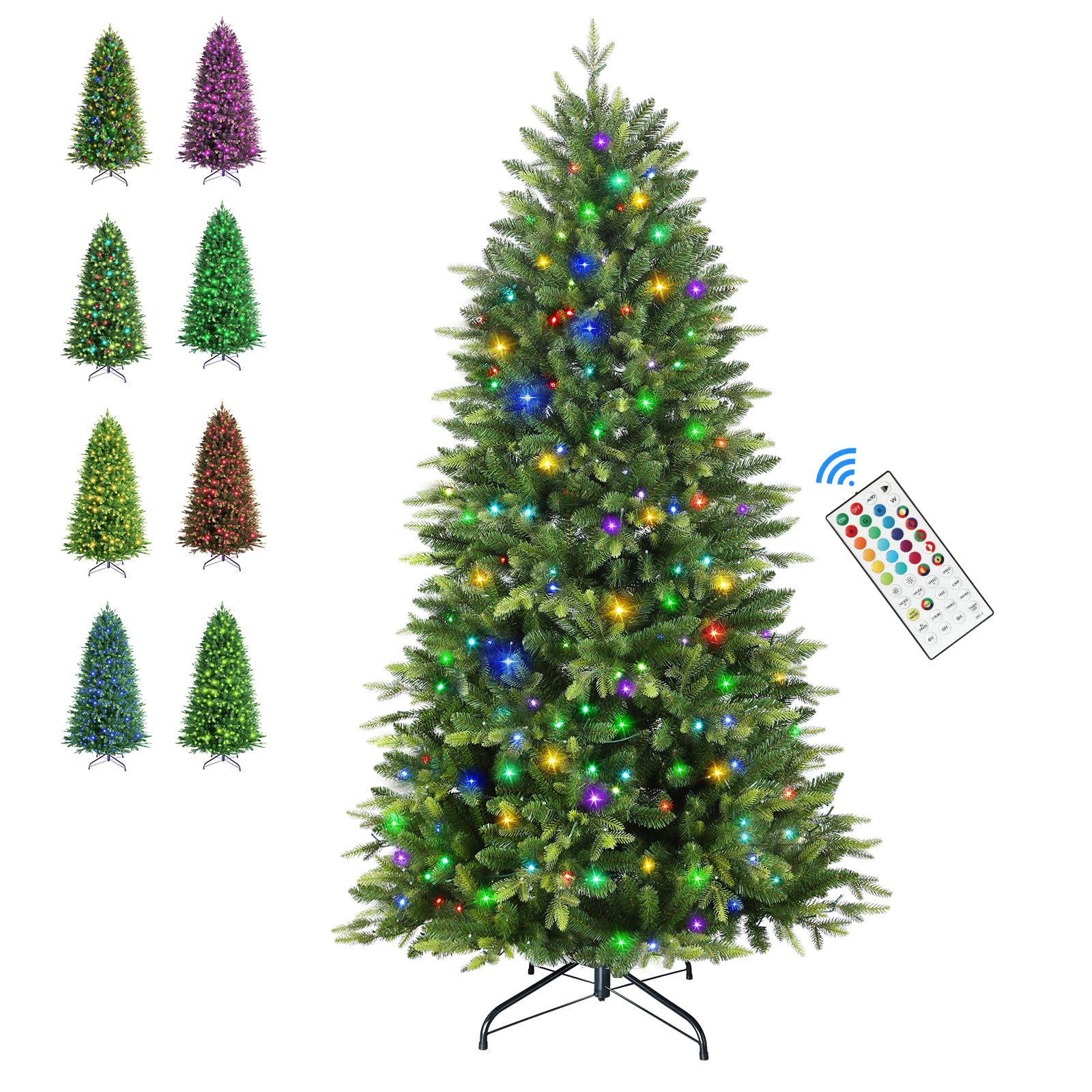 Pre-lit Fraser Fir Artificial Christmas Tree with RGB Lights Remote Control - SHareconn