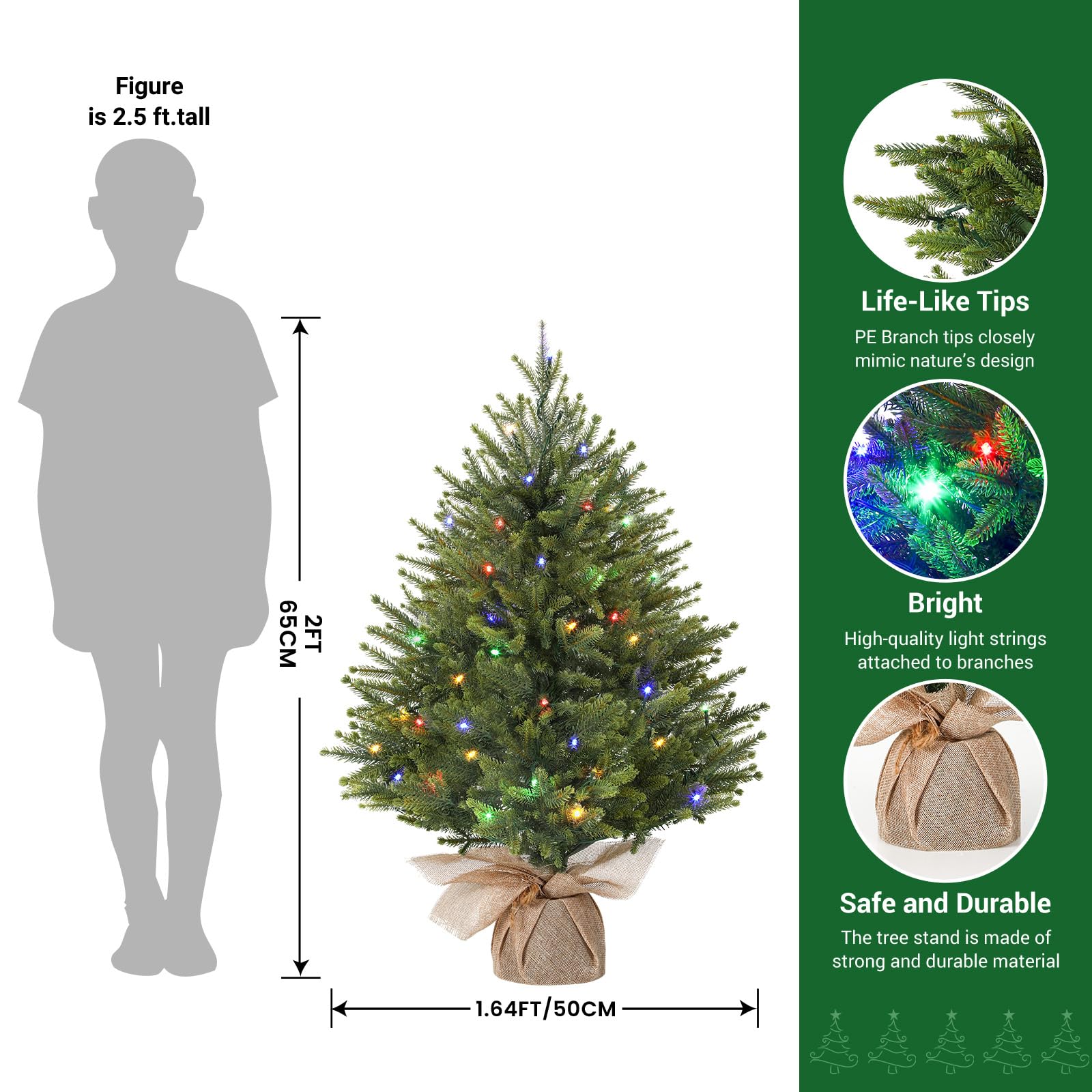 Pre-lit Artificial Small Mini Christmas Tree with Color LED Lights, Remote Control - SHareconn