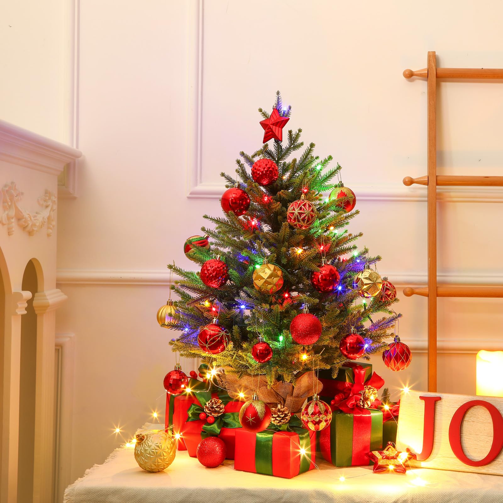 Pre-lit Artificial Small Mini Christmas Tree with Color LED Lights, Remote Control - SHareconn