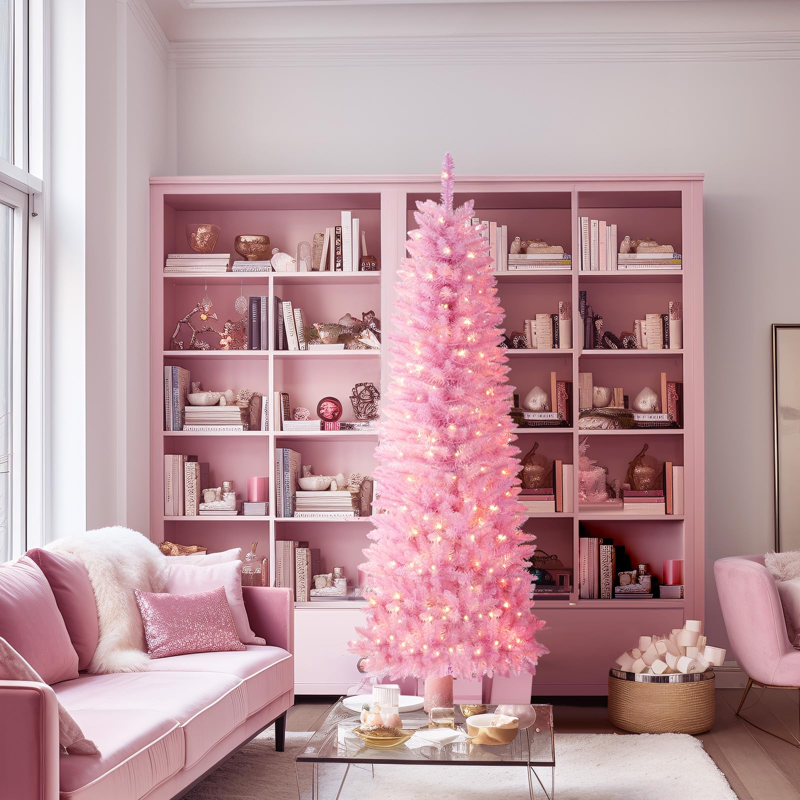 4ft Premium Prelit Warm White & Multi-Color Lights Artificial Hinged Slim Pencil Christmas Tree with Remote - SHareconn