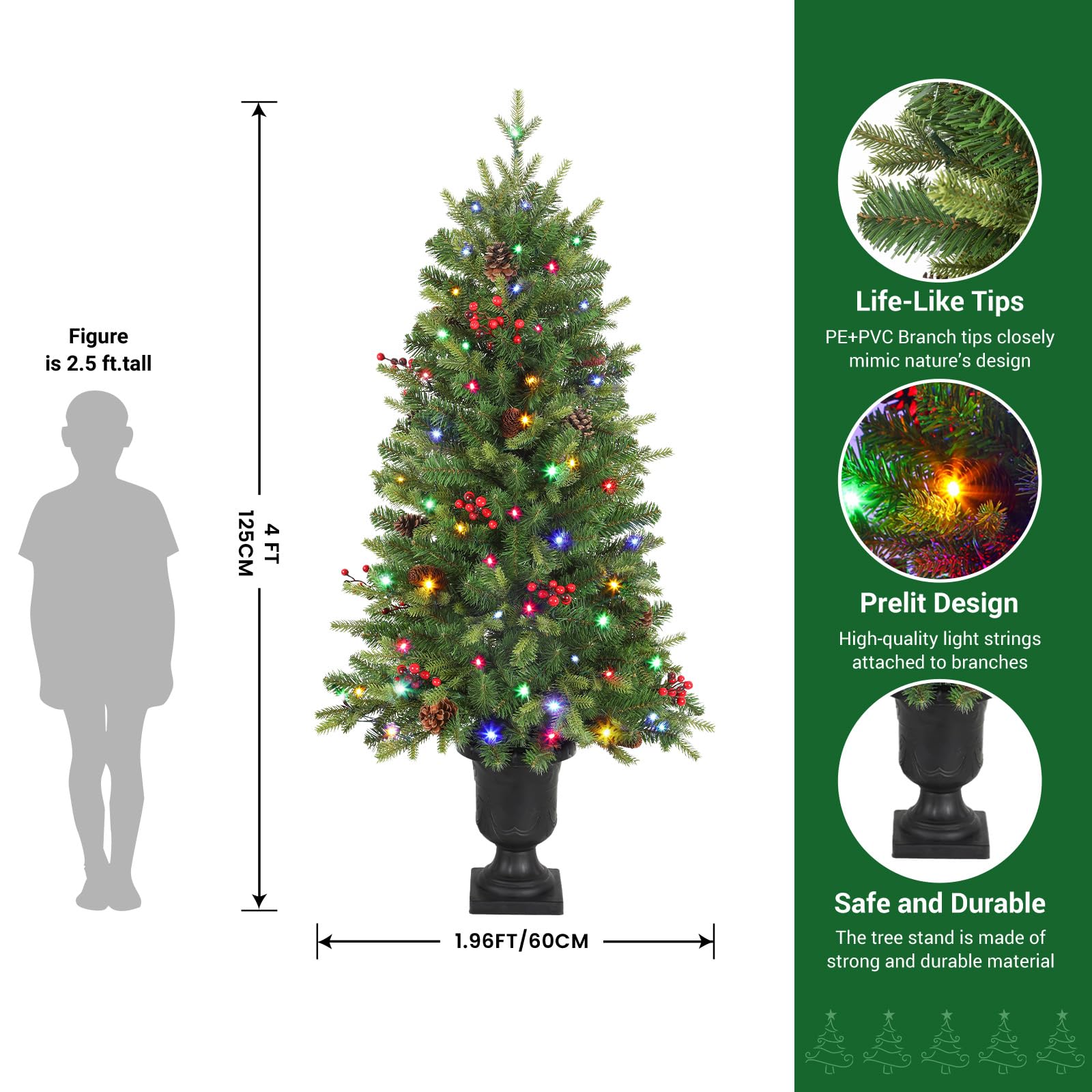 4ft Pre-lit Colored LED Changing Lights Artificial Christmas Tree Mini Entrance Christmas Tree with Remote-2 Packs - SHareconn