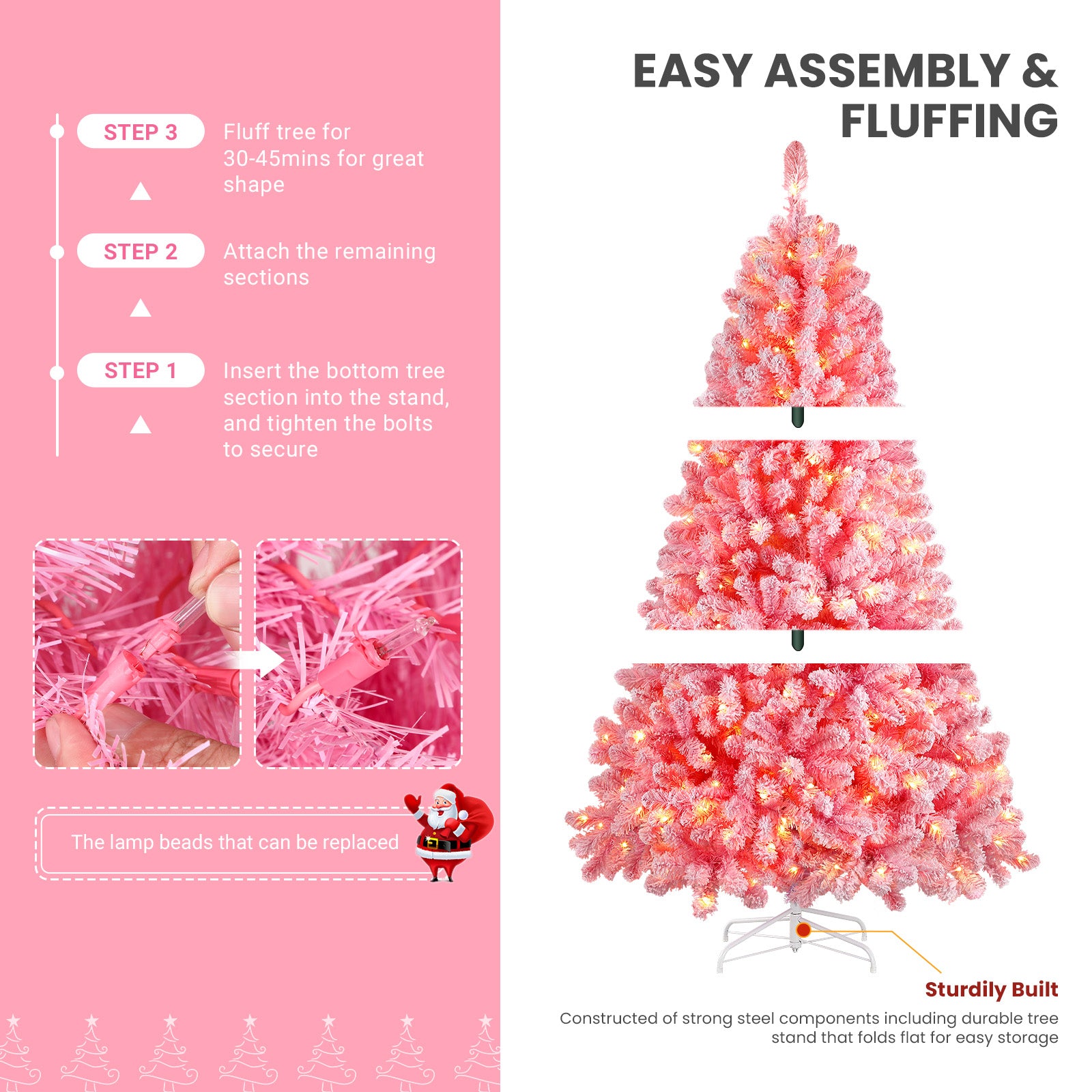 7.5ft Prelit 350 Warm White Lights Snow Flocked Artificial Holiday Christmas Tree-Pink - SHareconn