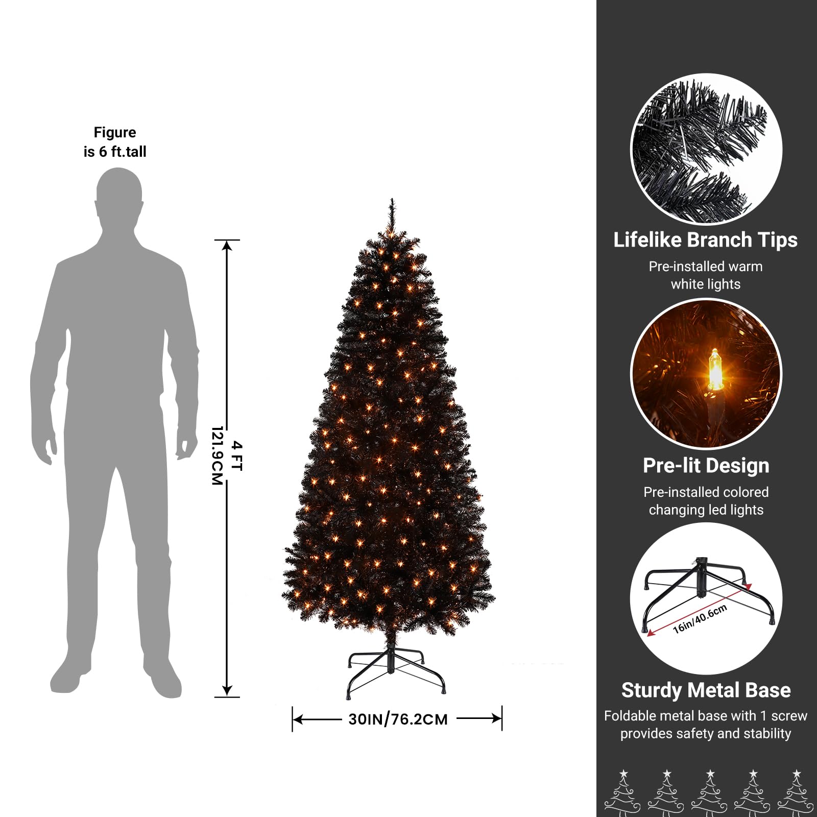 4ft Prelit Warm White Lights Premium Artificial Hinged Christmas Tree - SHareconn