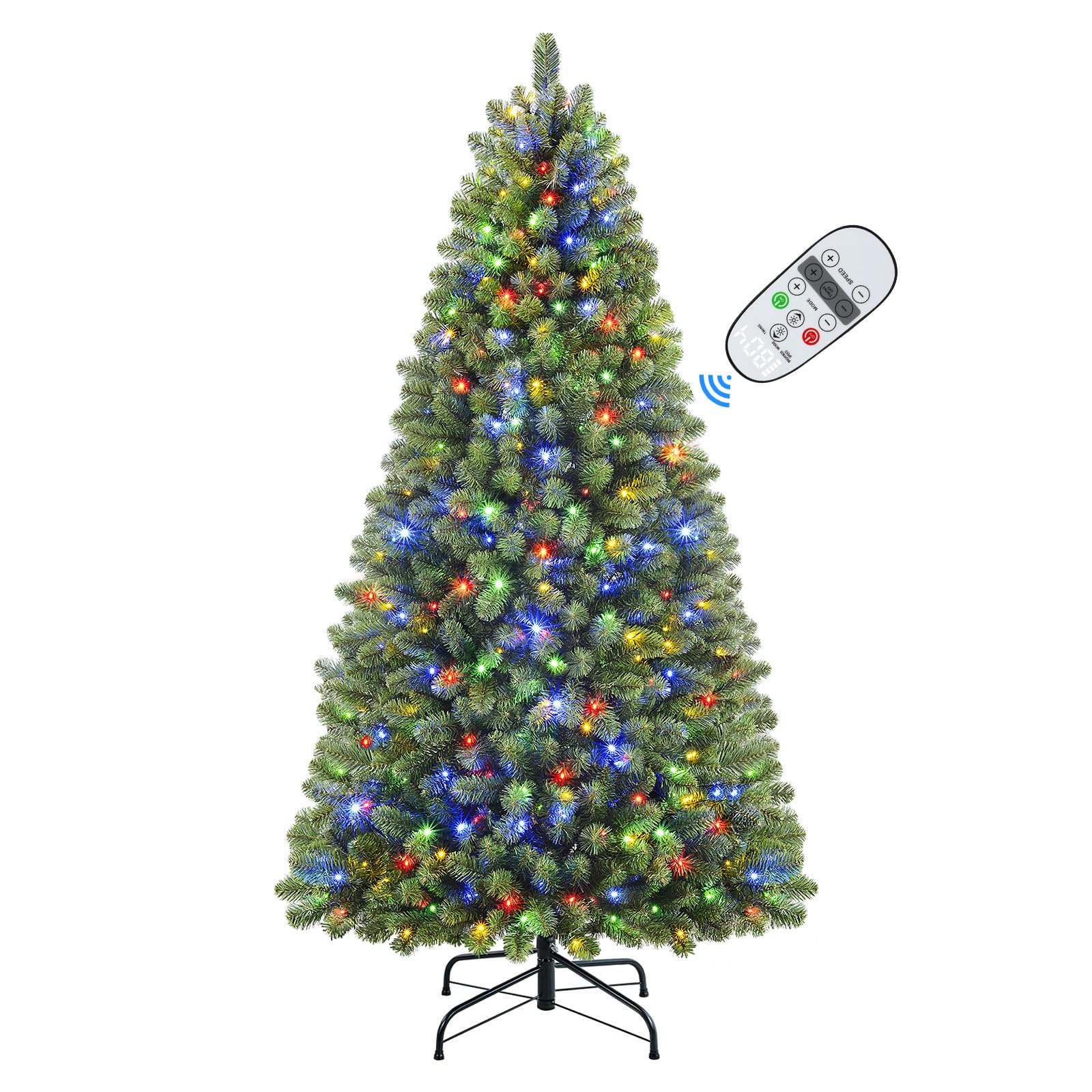 SHareconn 4ft Prelit Premium Artificial Hinged Christmas Tree with 170 Warm White & Multi-Color Lights, 414 Branch Tips and Foldable Metal Stand, Perfect Choice for Xmas Decoration, 4 FT, Green - SHareconn
