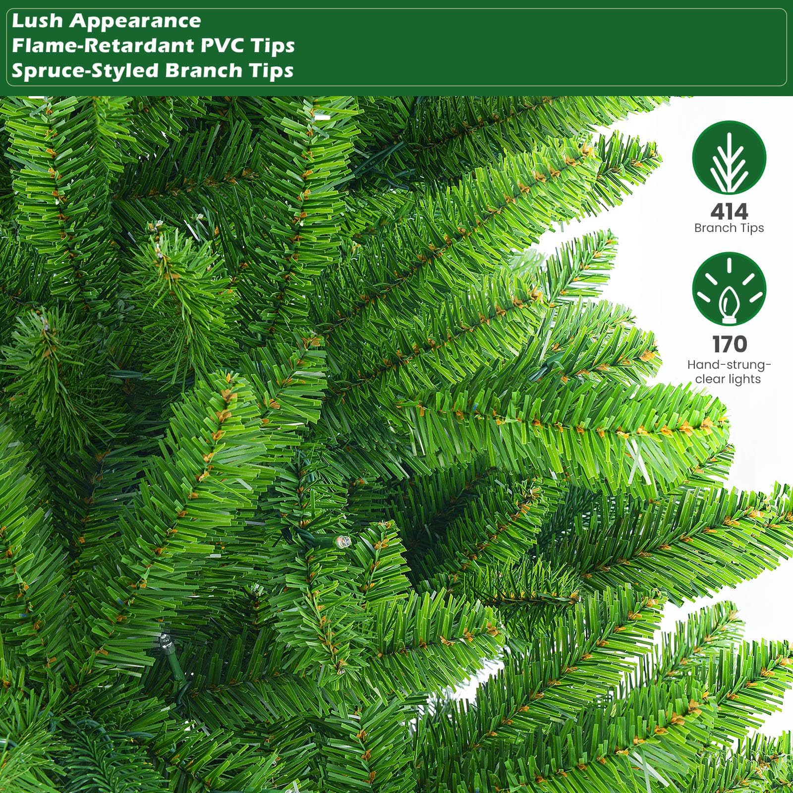 SHareconn 4ft Prelit Premium Artificial Hinged Christmas Tree with 170 Warm White & Multi-Color Lights, 414 Branch Tips and Foldable Metal Stand, Perfect Choice for Xmas Decoration, 4 FT, Green - SHareconn