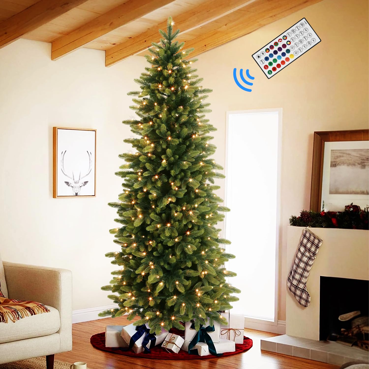 4ft Prelit Artificial Hinged Christmas Tree with Remote Control, 240 Pre-Lit Multi-Color RGB Lights and 1163 PE & PVC Branch Tips, Perfect Choice for Xmas Decoration, 4 FT - SHareconn