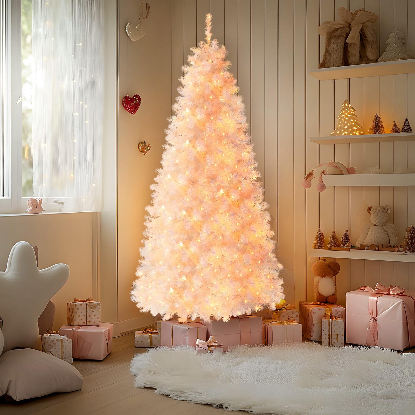 4ft Prelit Premium Artificial Hinged White Christmas Tree with Warm White Lights - SHareconn