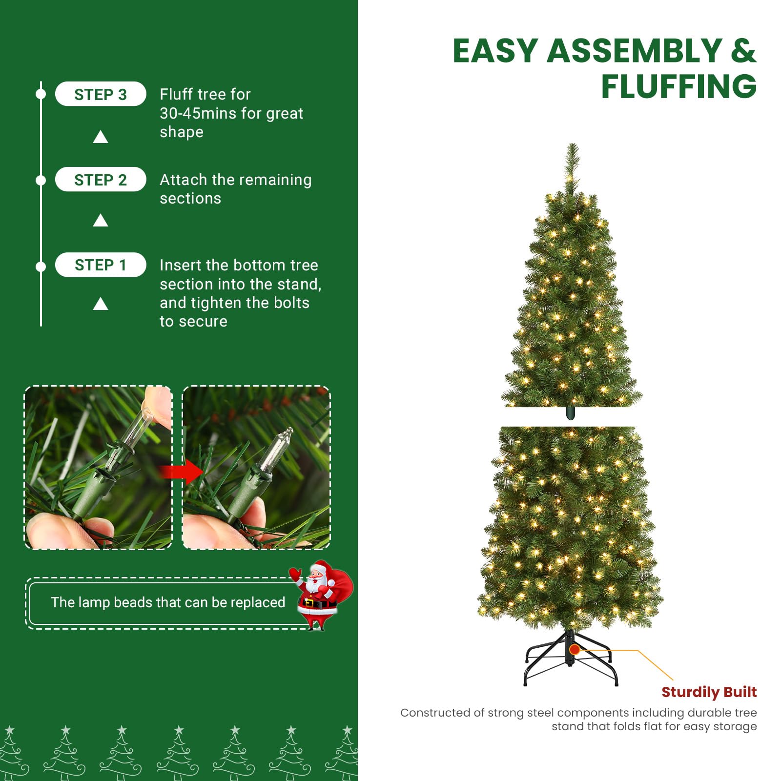 SHareconn 4ft Artificial Hinged Slim Pencil Prelit Christmas Tree with Lights, Warm White Light, The Perfect Choice of Decorations for Xmas Holiday, 4 Foot Pre Lit Christmas Tree, Green - SHareconn