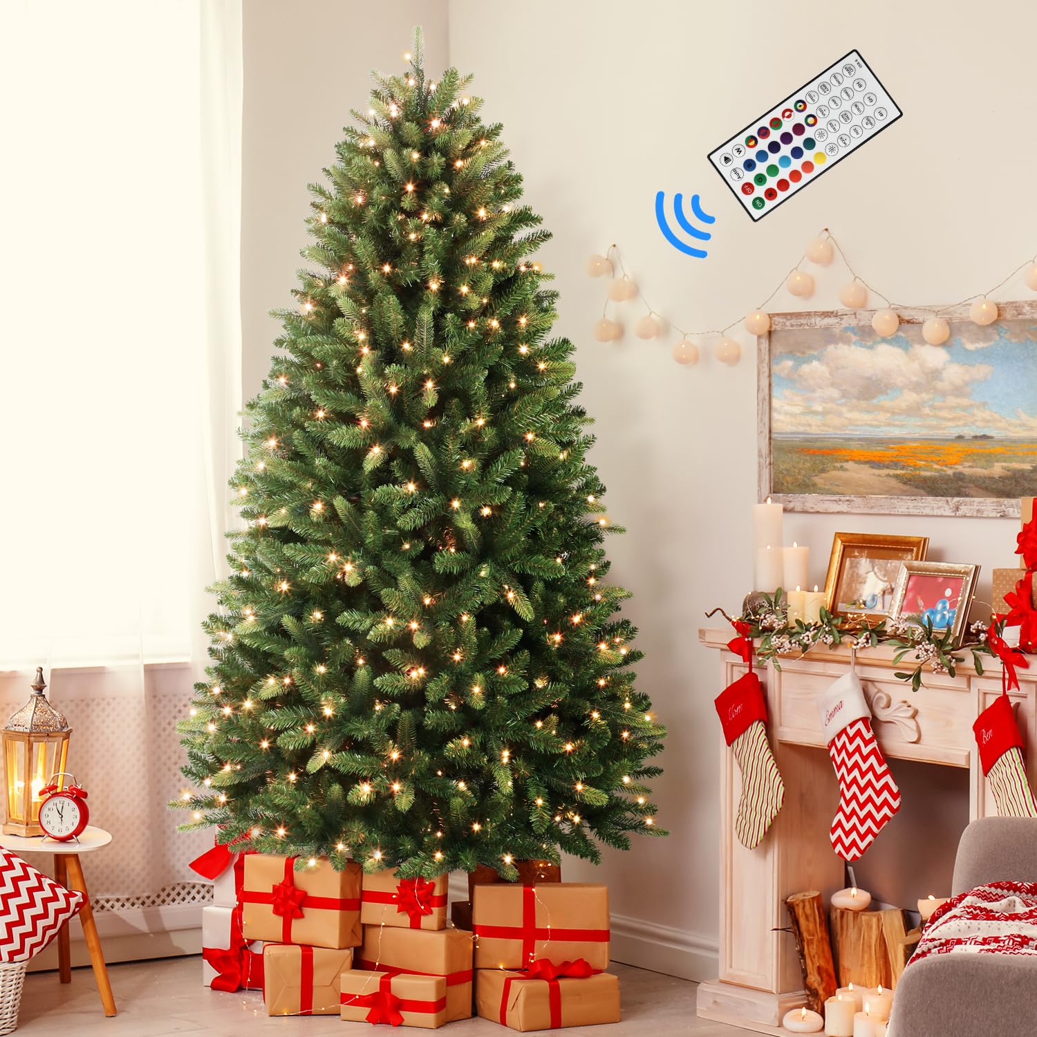 5ft Prelit Premium Artificial Hinged Full Christmas Tree with Remote Control, Timer, 260 Pre-Lit New Upgraded Multi-Color RGB Lights, 685 Branch Tips, Perfect Choice for Xmas Decoration, 5FT - SHareconn