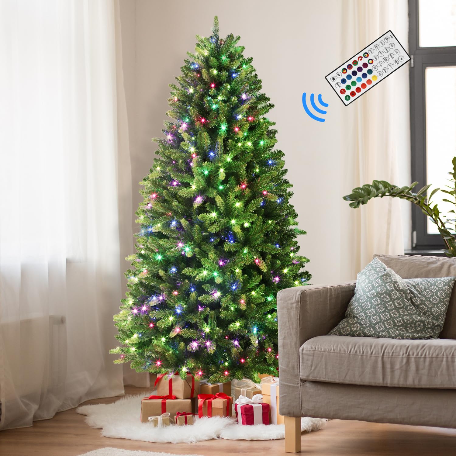 5ft Prelit Premium Artificial Hinged Full Christmas Tree with Remote Control, Timer, 260 Pre-Lit New Upgraded Multi-Color RGB Lights, 685 Branch Tips, Perfect Choice for Xmas Decoration, 5FT - SHareconn