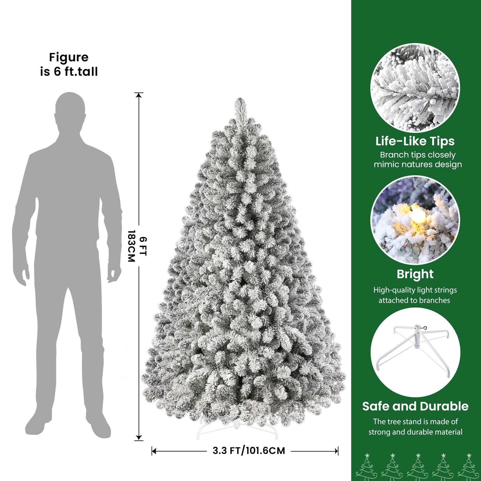 6ft Prelit 330 Multi-Color RGB Lights Full Snow Flocked Artificial Holiday Christmas Tree with Remote-White - SHareconn
