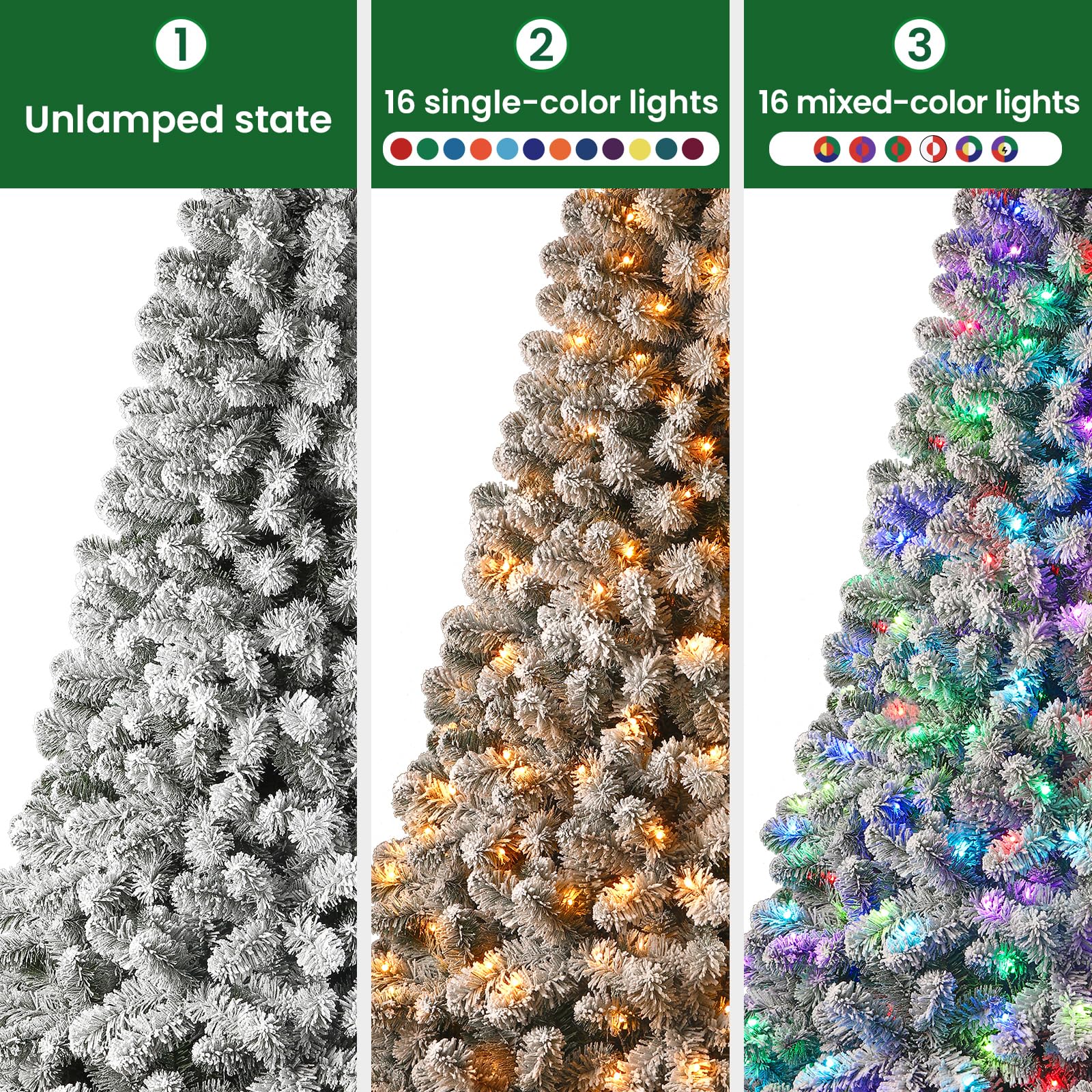 6ft Prelit 330 Multi-Color RGB Lights Full Snow Flocked Artificial Holiday Christmas Tree with Remote-White - SHareconn