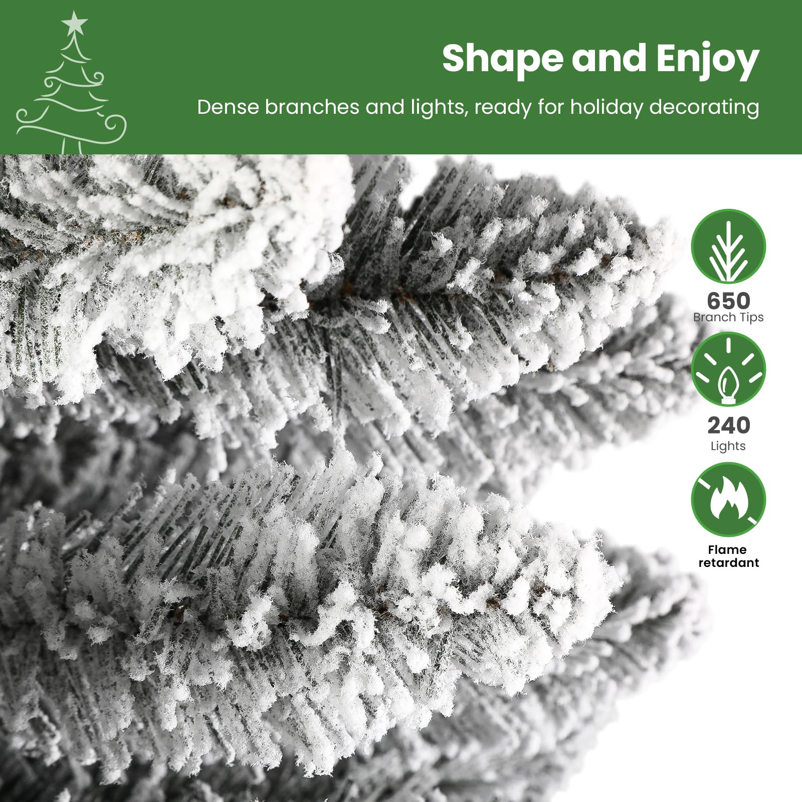 6ft Prelit Multi-Color RGB Lights Snow Flocked Artificial Hinged Slim Pencil Christmas Tree with Remote - SHareconn