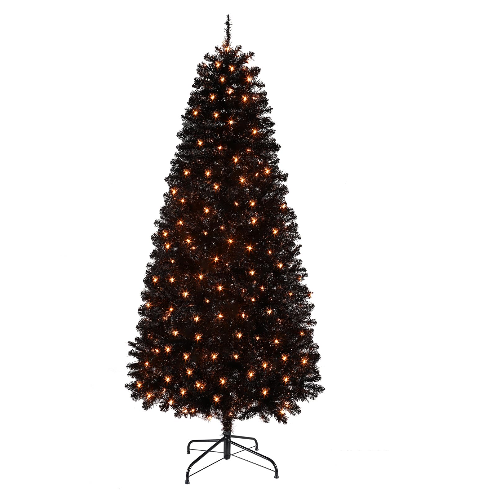6ft Prelit Warm White Lights Premium Artificial Hinged Christmas Tree Black - SHareconn