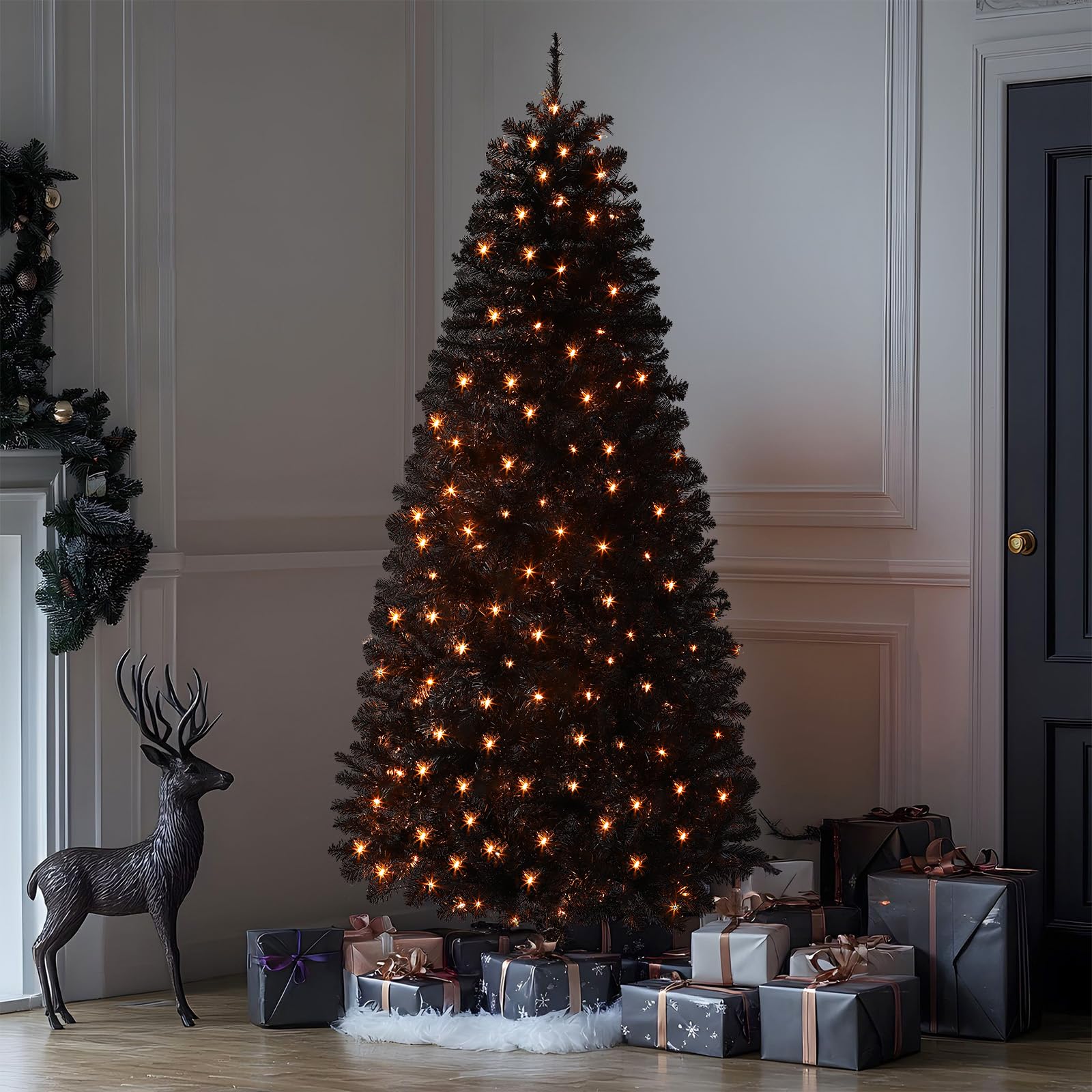 6ft Prelit Warm White Lights Premium Artificial Hinged Christmas Tree Black - SHareconn