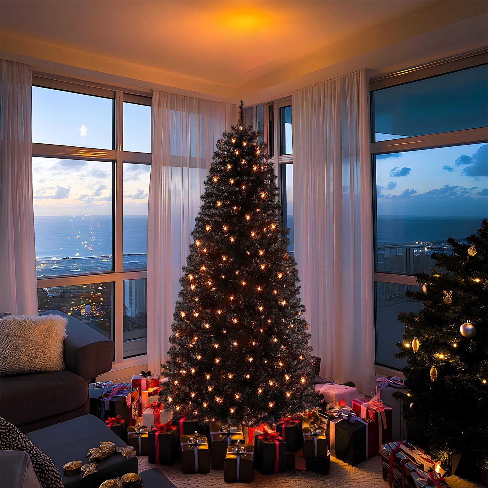 6ft Prelit Warm White Lights Premium Artificial Hinged Christmas Tree Black - SHareconn