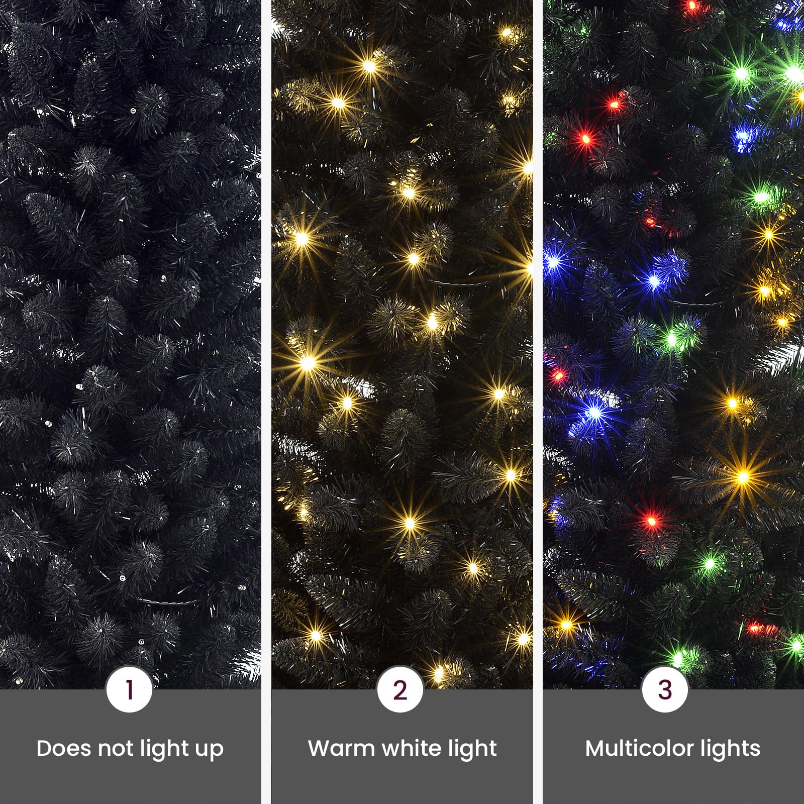 SHareconn 6ft Premium Prelit Artificial Hinged Slim Pencil Christmas Tree with Remote Control, 240 Warm White & Multi-Color Lights, Full Branch Tips, First Choice Decorations for X-mas, 6 FT, Black - SHareconn