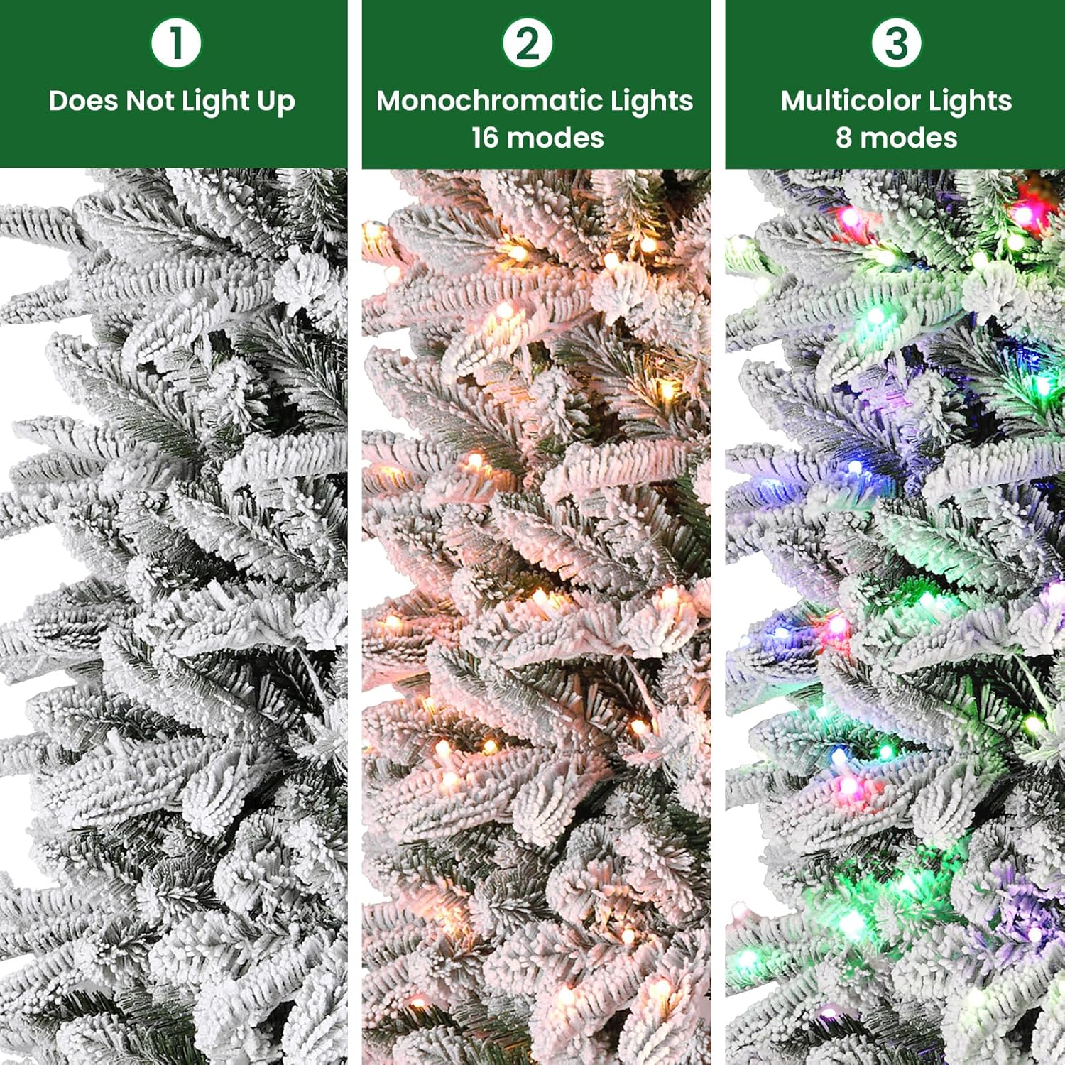 Pre-lit Multi-Color RGB Lights PE & PVC Branch Artificial Hinged Upgraded Snow Flocked Christmas Tree with Remote - SHareconn