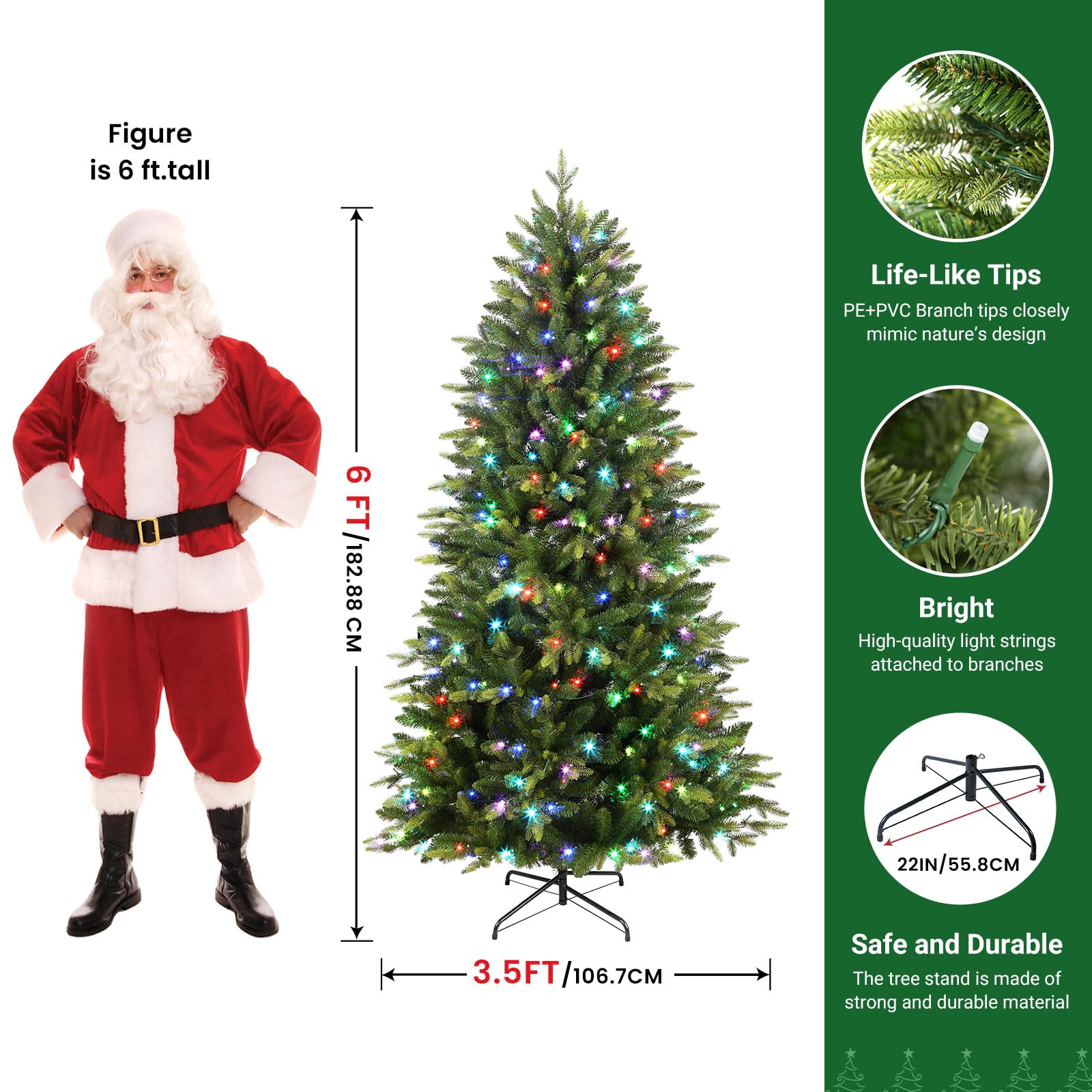SHareconn 6ft Upgraded Prelit Artificial Hinged Christmas Tree with 320 Color Changing RGB Lights,Remote Control,Fake Pre-Lit Lush Fir Tree with 1874 Branch Tips for Xmas Decoration, 6 FT - SHareconn
