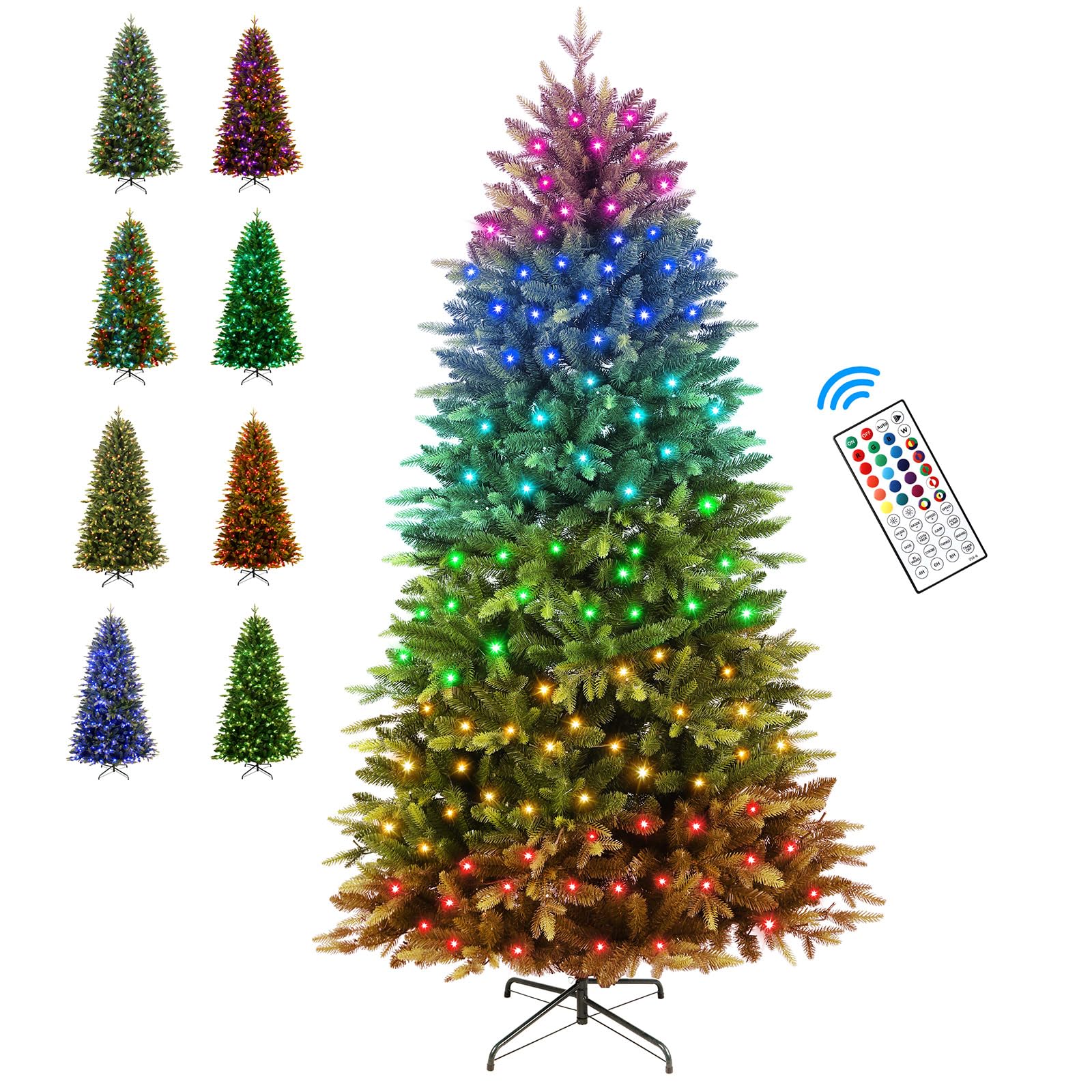 Upgraded Prelit Color Changing RGB Lights Artificial Hinged Christmas Tree with Remote Control - SHareconn
