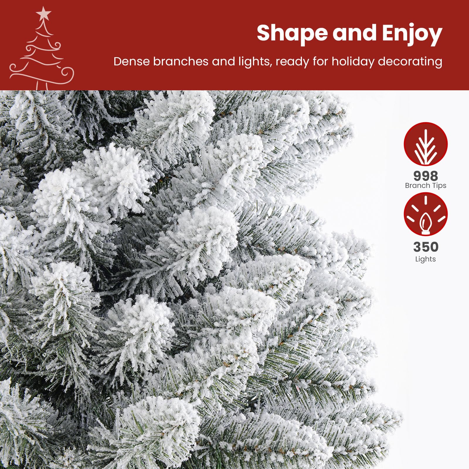 7.5ft Prelit Warm White Lights Snow Flocked Artificial Holiday Christmas Tree - SHareconn