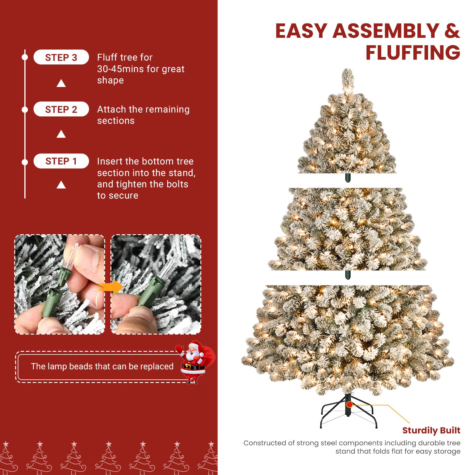 7.5ft Prelit Warm White Lights Snow Flocked Artificial Holiday Christmas Tree - SHareconn