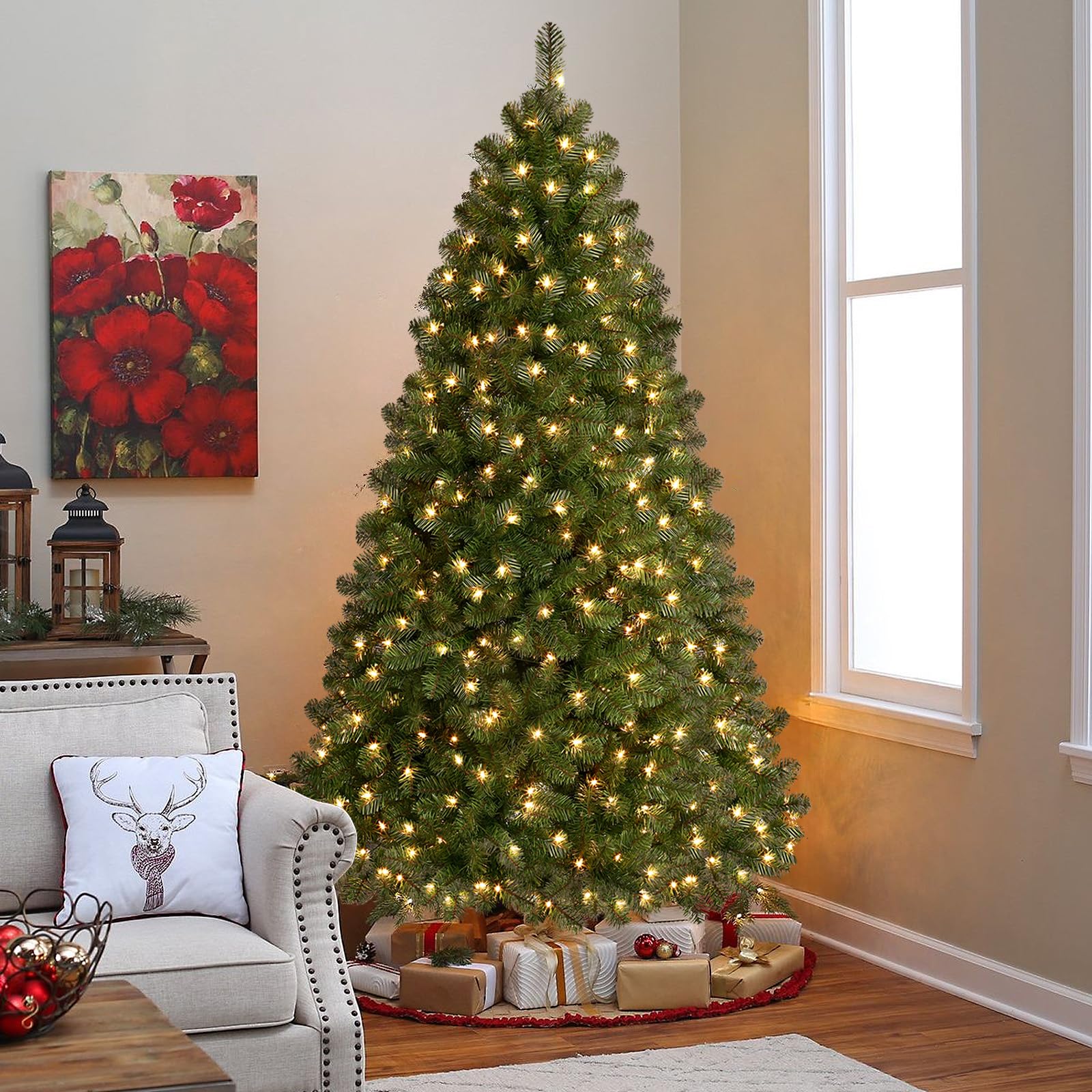 Prelit Premium Artificial Warm White Lights Hinged Christmas Tree - SHareconn