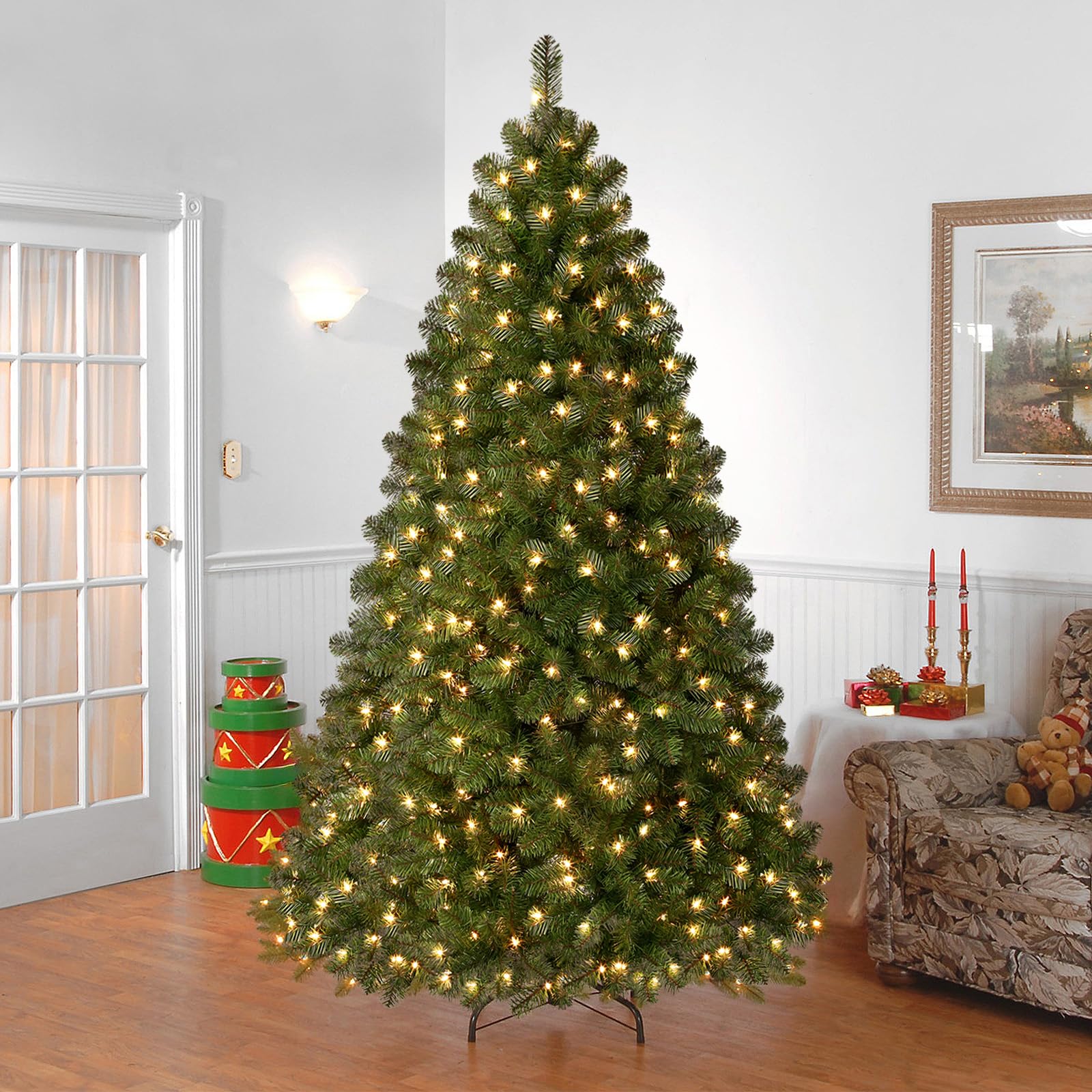 Prelit Premium Artificial Warm White Lights Hinged Christmas Tree - SHareconn
