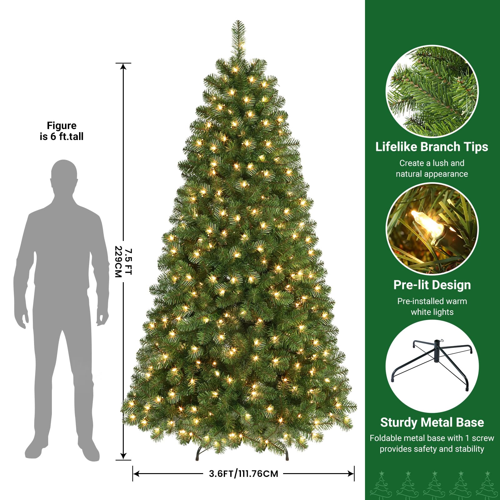 Prelit Premium Artificial Warm White Lights Hinged Christmas Tree - SHareconn
