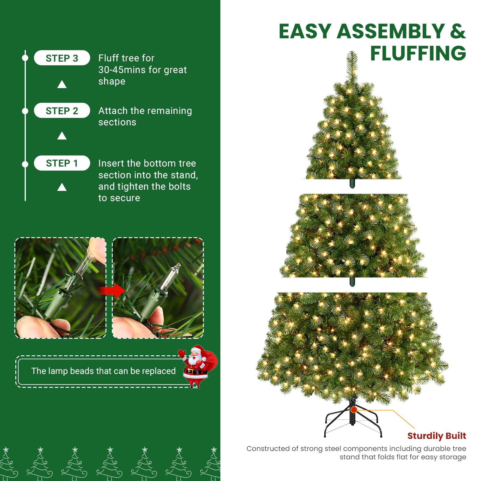 Prelit Premium Artificial Warm White Lights Hinged Christmas Tree - SHareconn