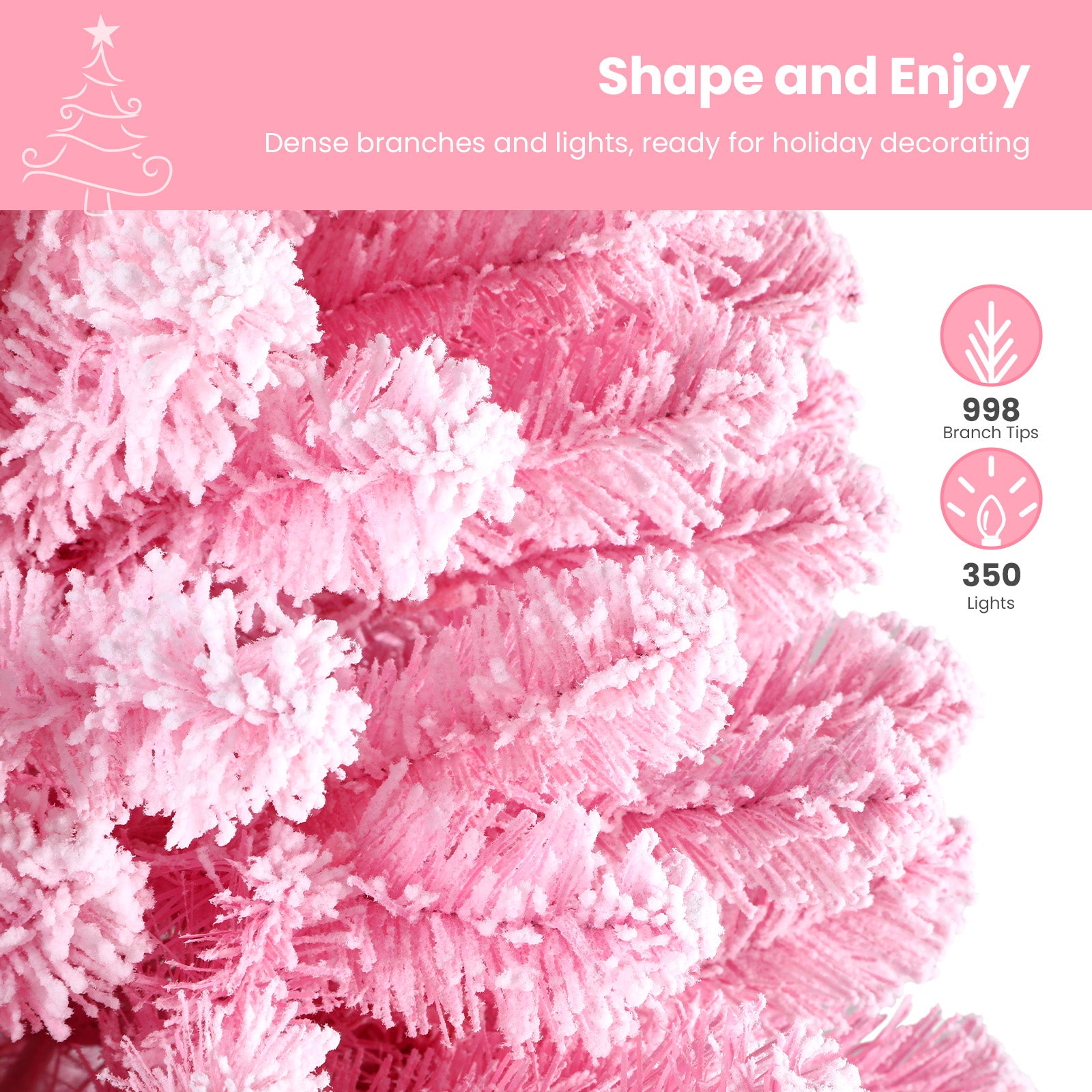 7.5ft Prelit 350 Warm White Lights Snow Flocked Artificial Holiday Christmas Tree-Pink - SHareconn